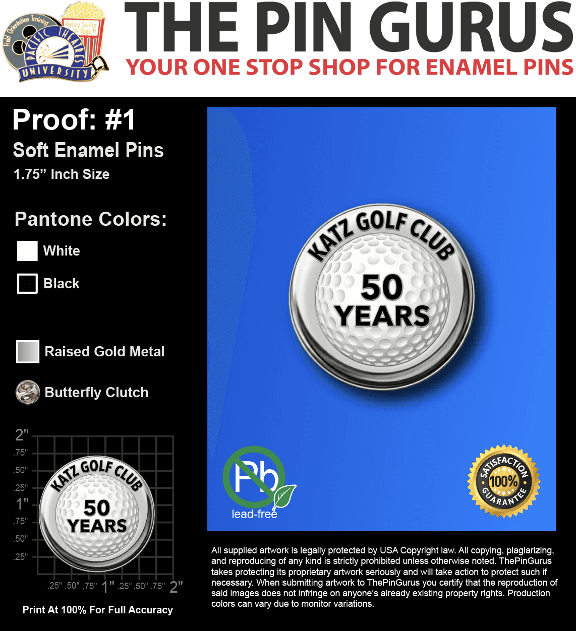 50 "JOE" LAPEL PINS: PROOF #1