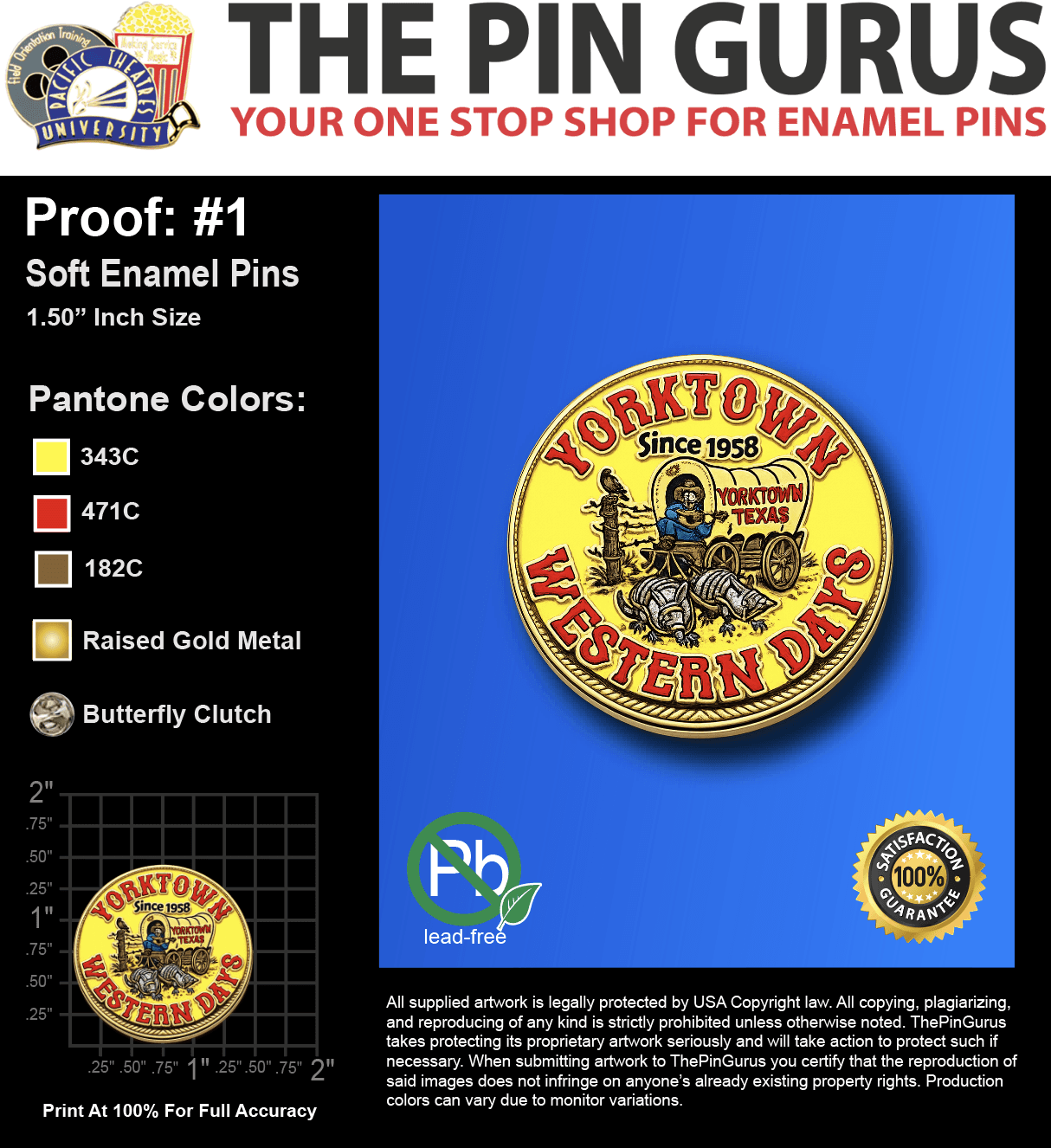 100 "PEGGY" LAPEL PINS: PROOF #1