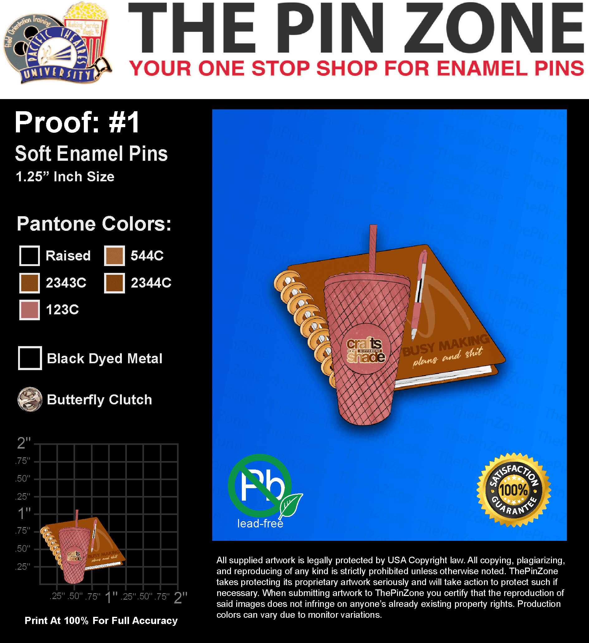 100 “ALICIA H” LAPEL PINS: PROOF #1