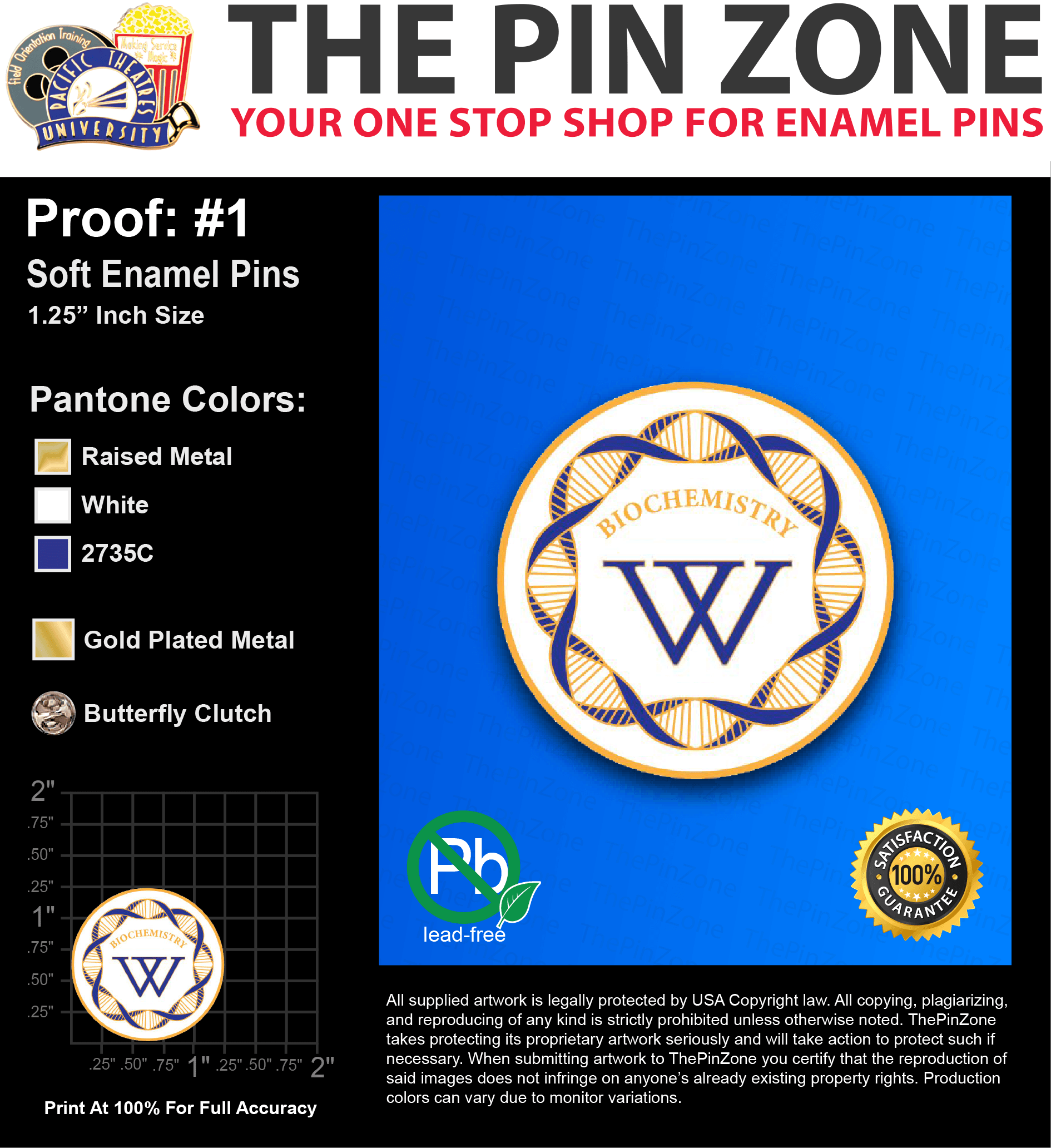 100 “SARAH S” LAPEL PINS: PROOF #1