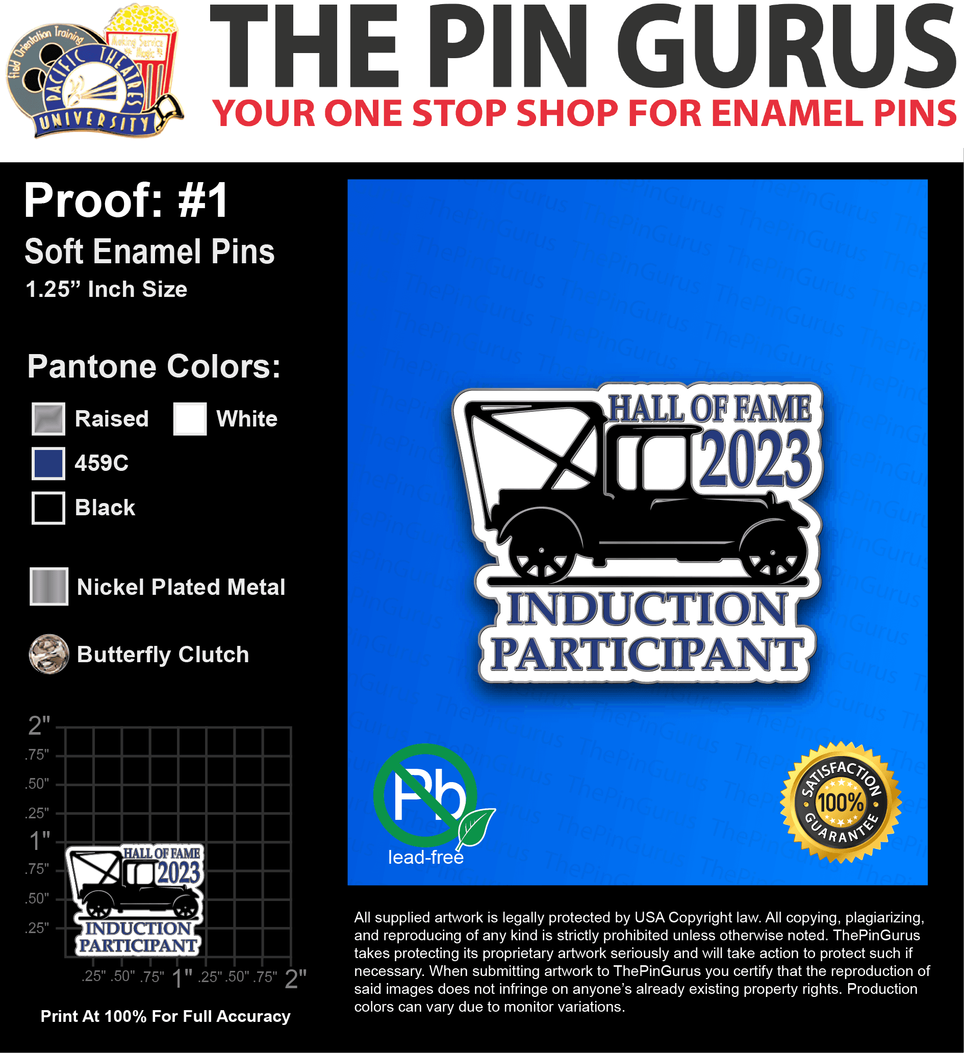 100 “LAUREN C” LAPEL PINS: PROOF #1