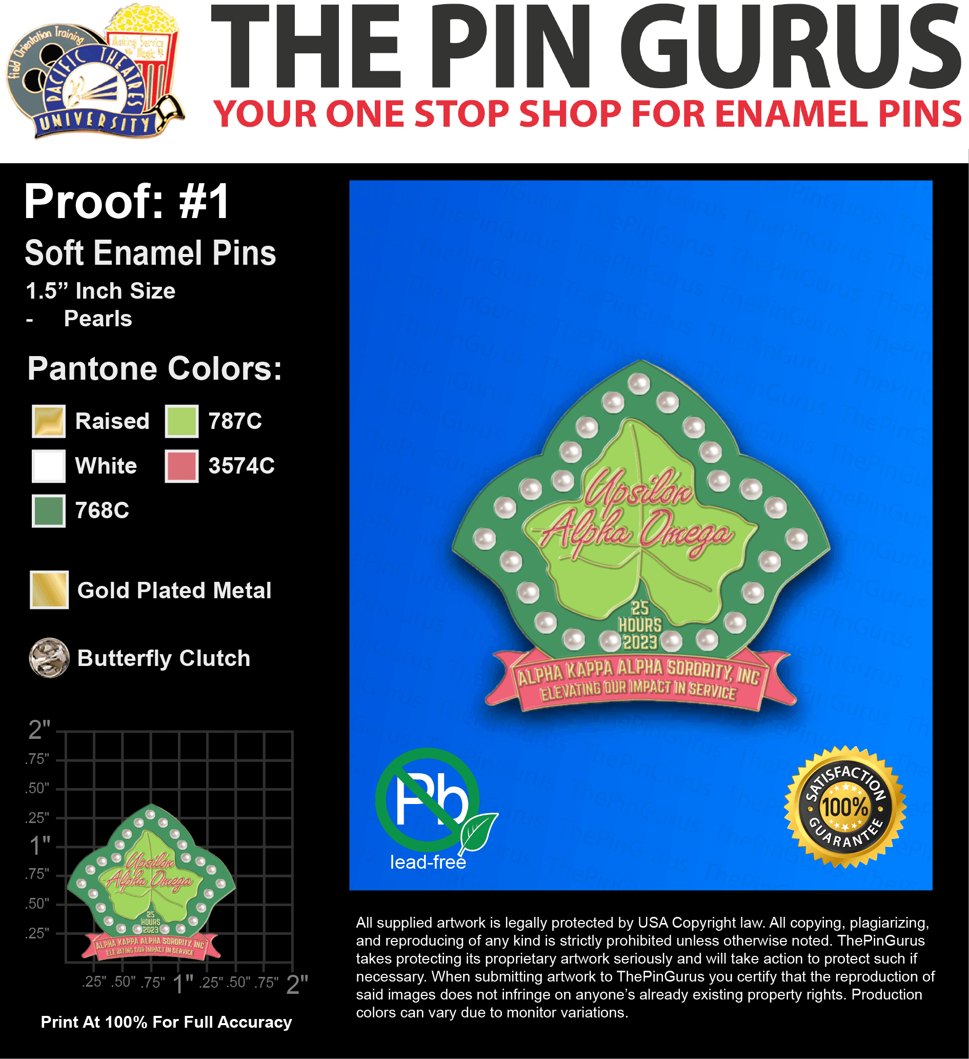 100 “JOCELYN H” LAPEL PINS: PROOF #1