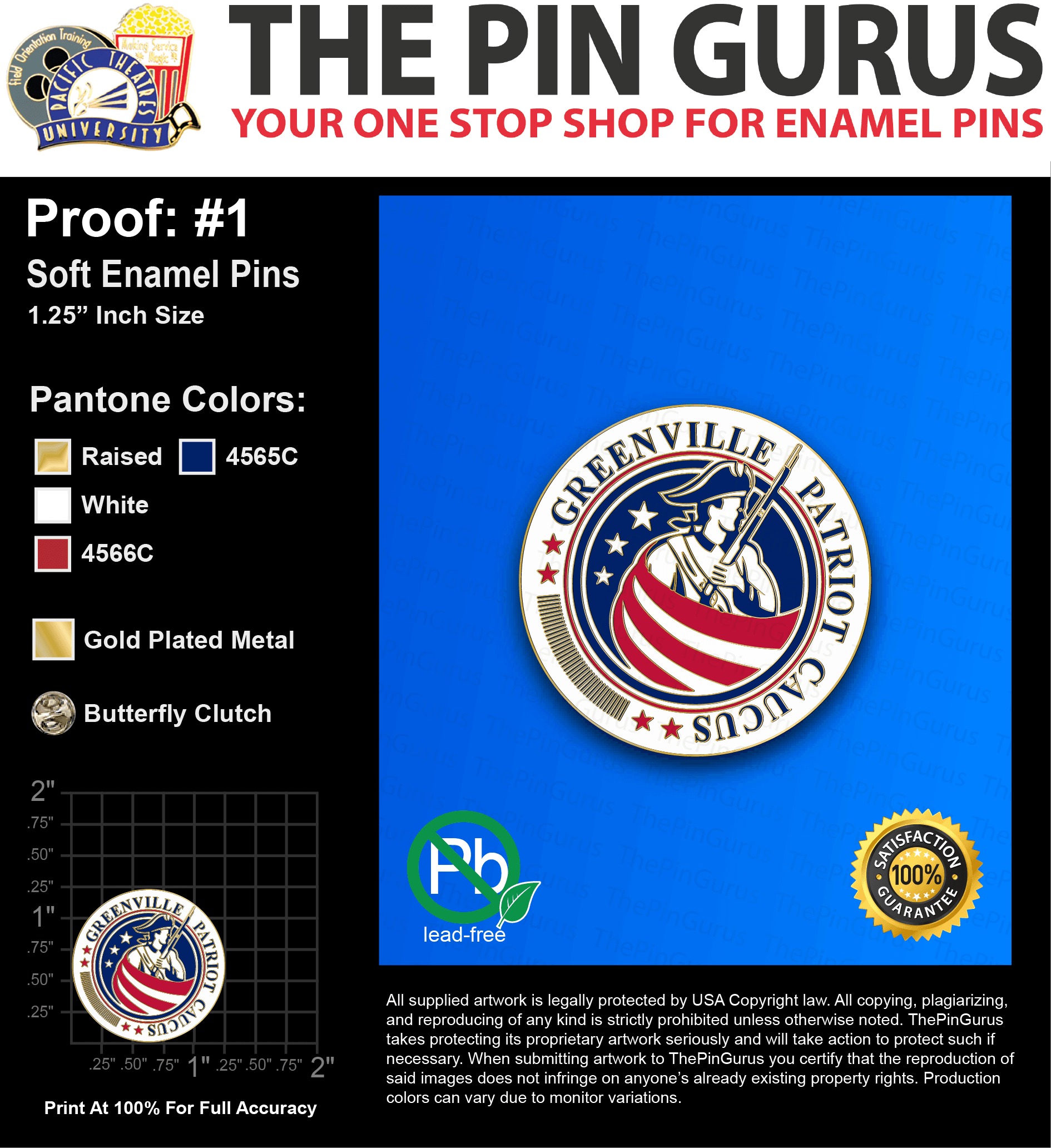 100 “TIFFANY M” LAPEL PINS: PROOF #1