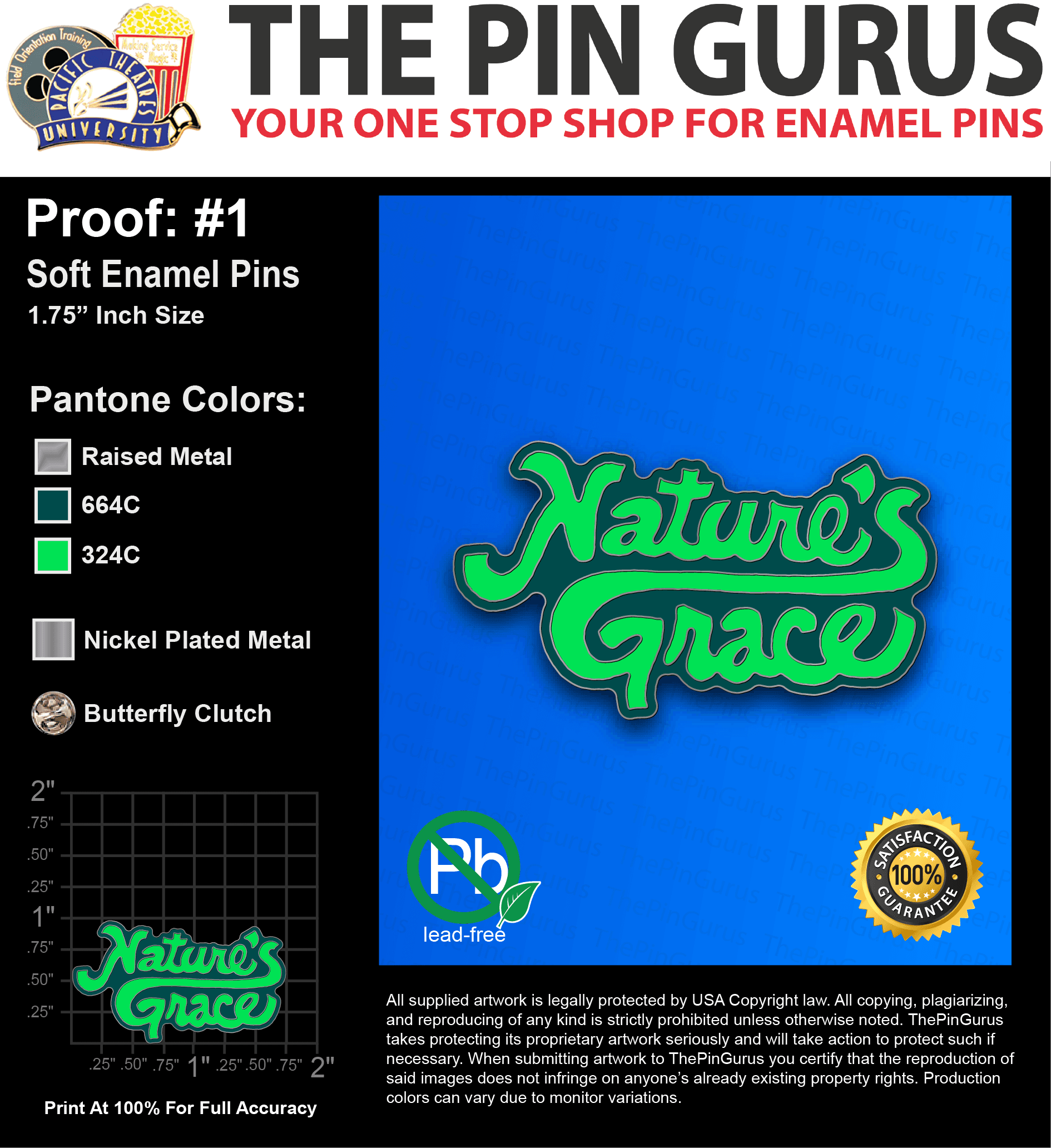 50 “CYNTHIA G” LAPEL PINS: PROOF #1