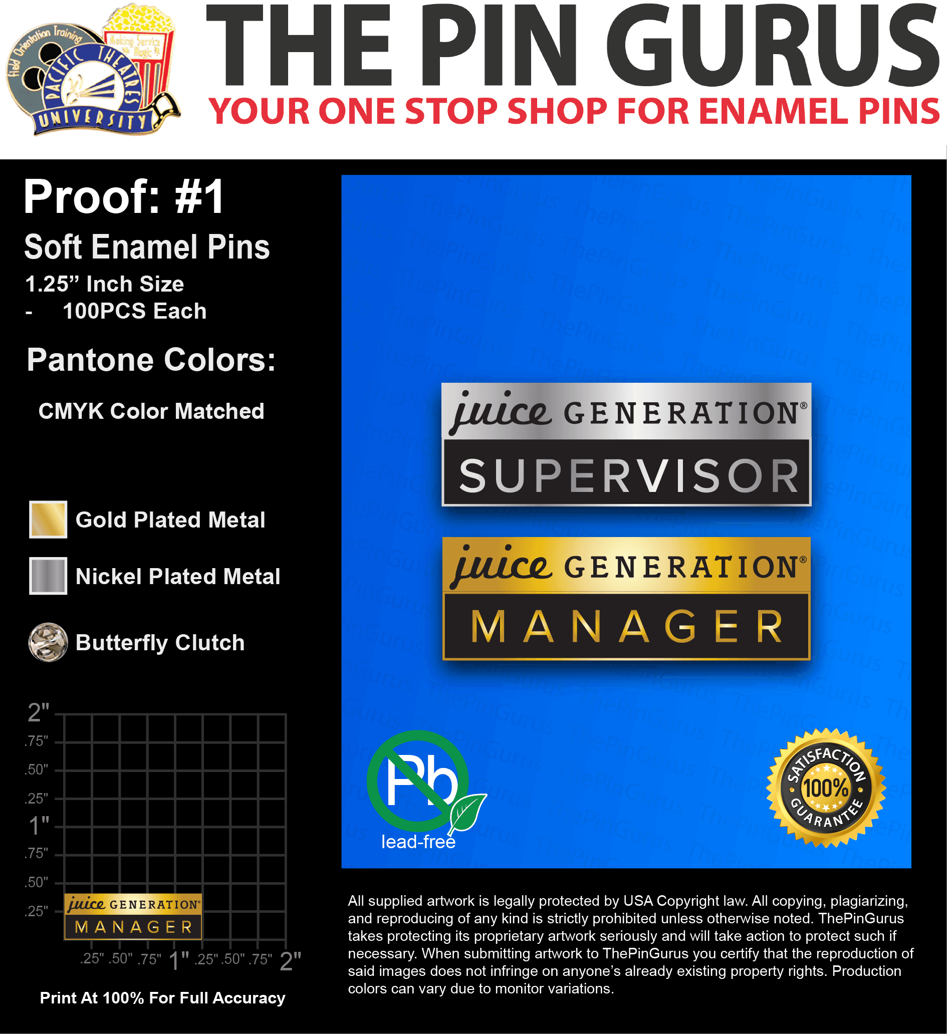 200 “JAMIE P” LAPEL PINS: PROOF #1