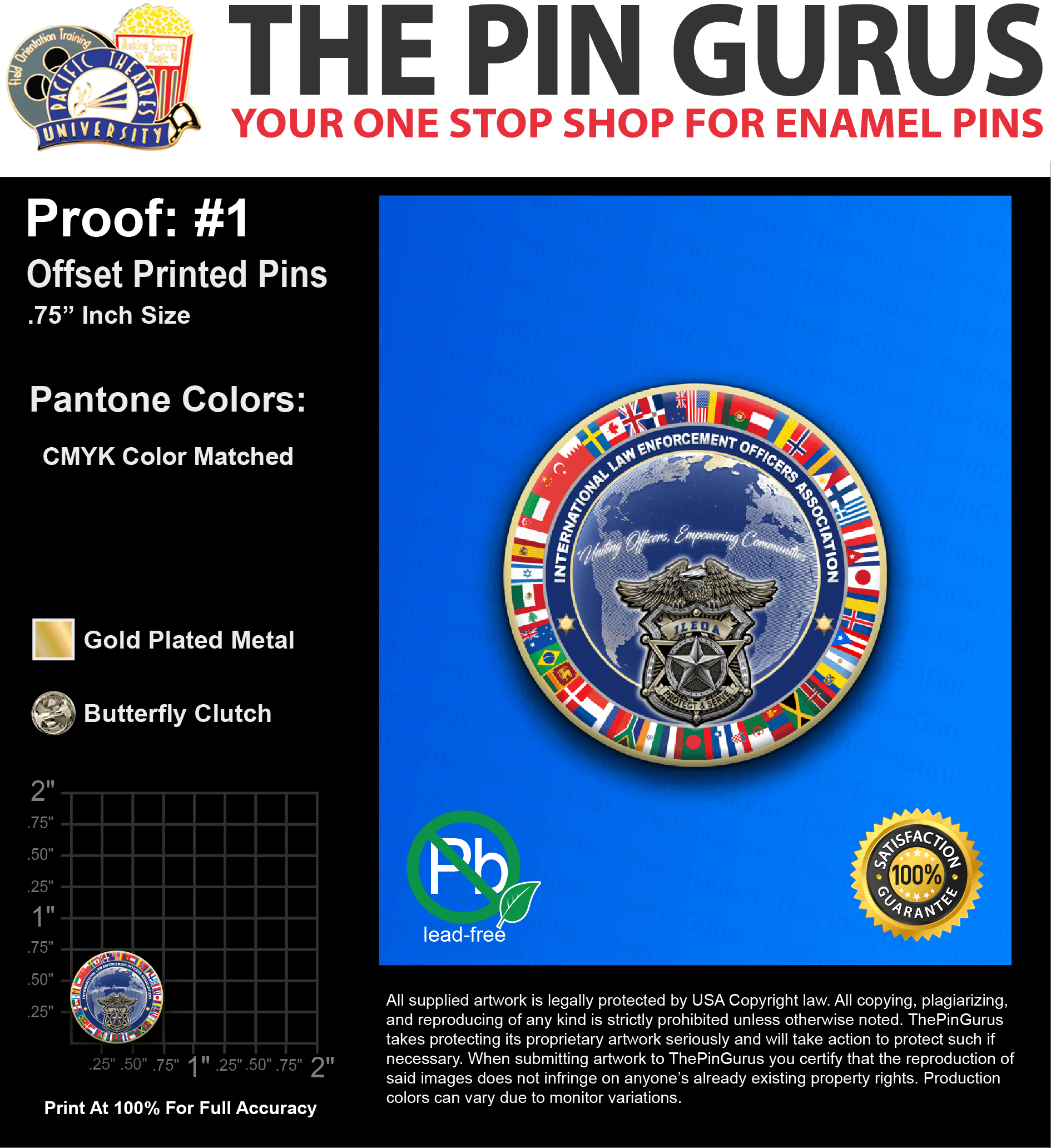 100 “LEANDRO P” LAPEL PINS: PROOF #1