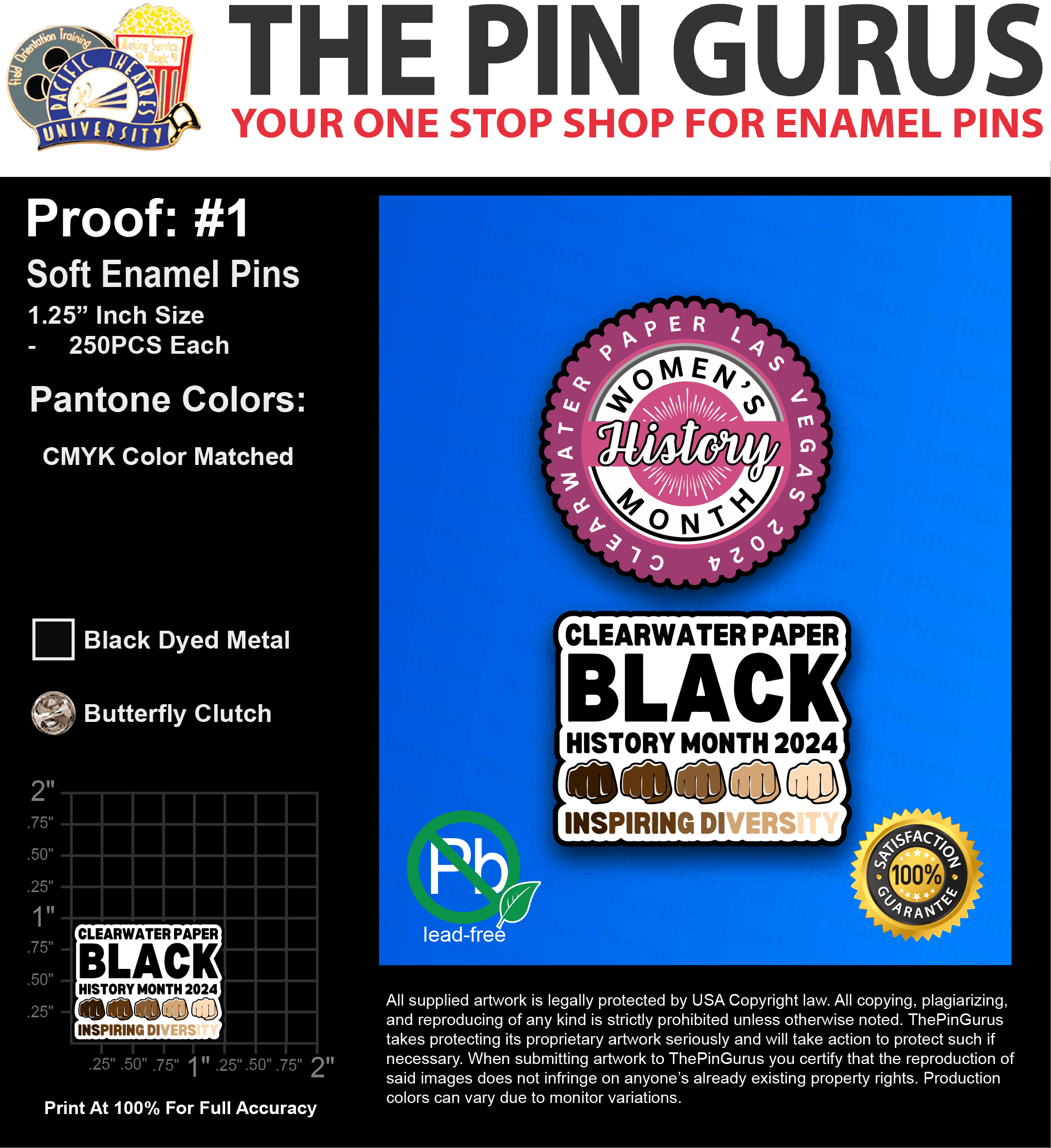 500 “TYLER B” LAPEL PINS: PROOF #1