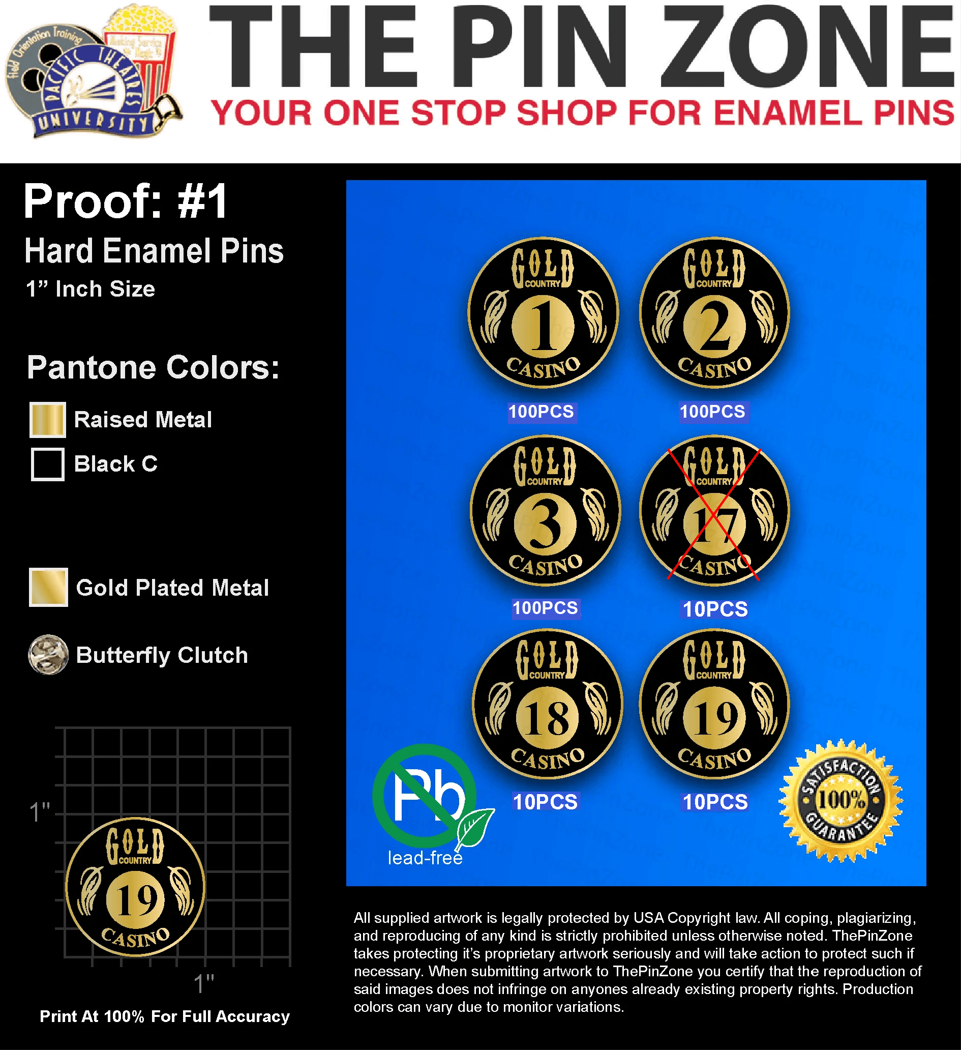 320 “AMBER P” LAPEL PINS: PROOF #1
