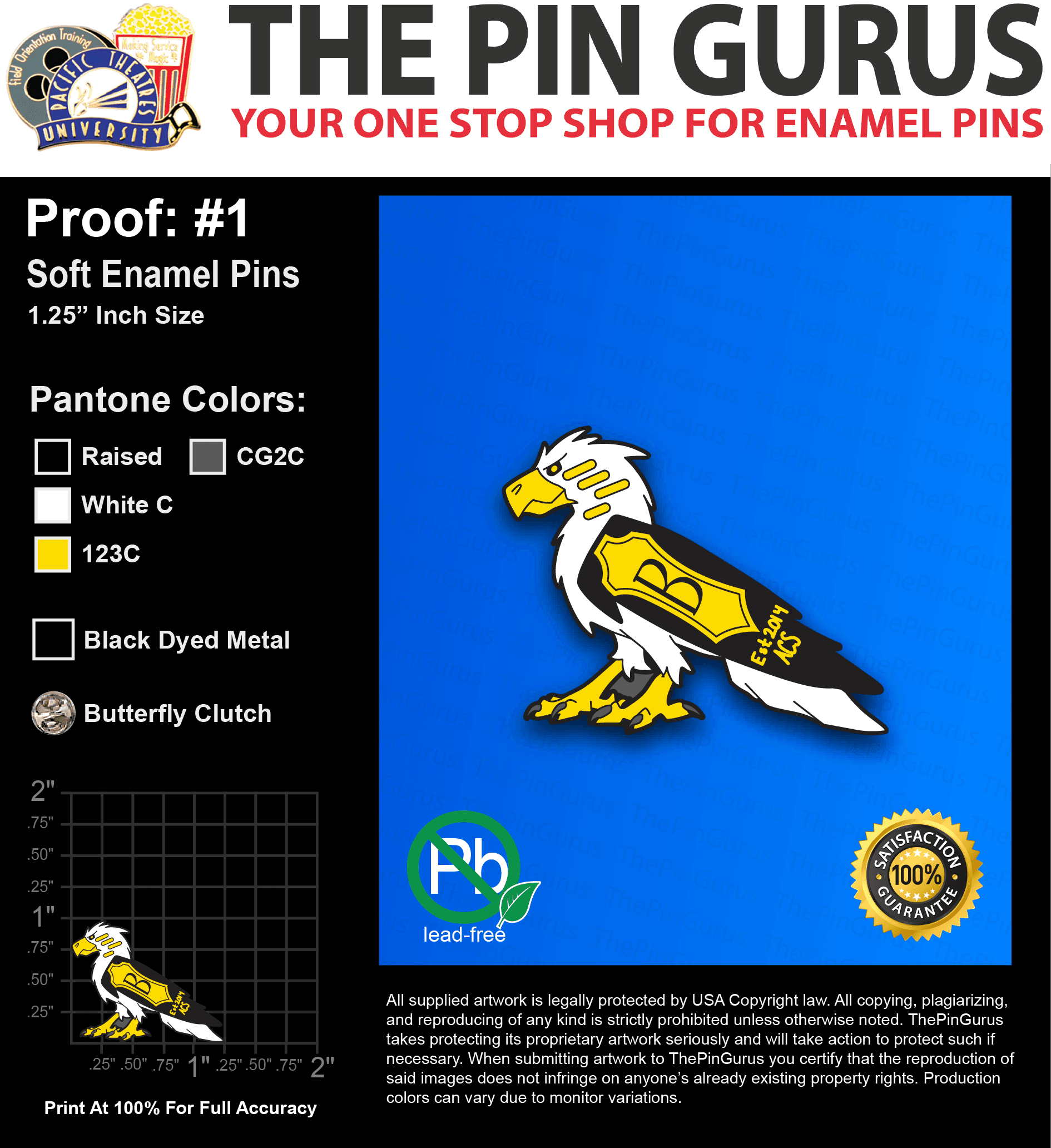 25 “ELISABETH D” LAPEL PINS: PROOF #1