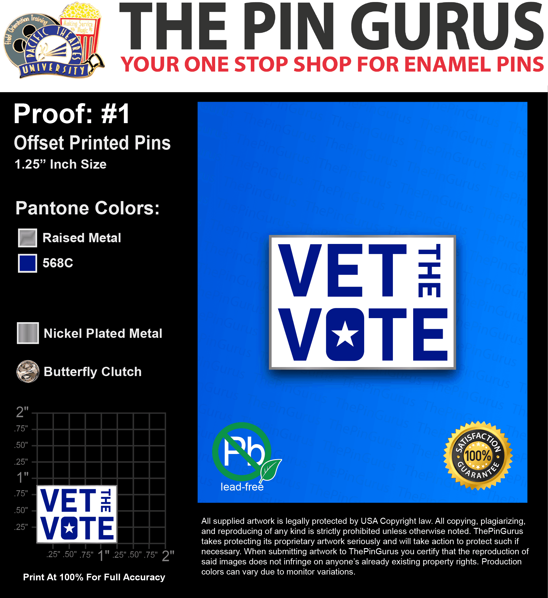 250 “MADISON H” LAPEL PINS: PROOF #1