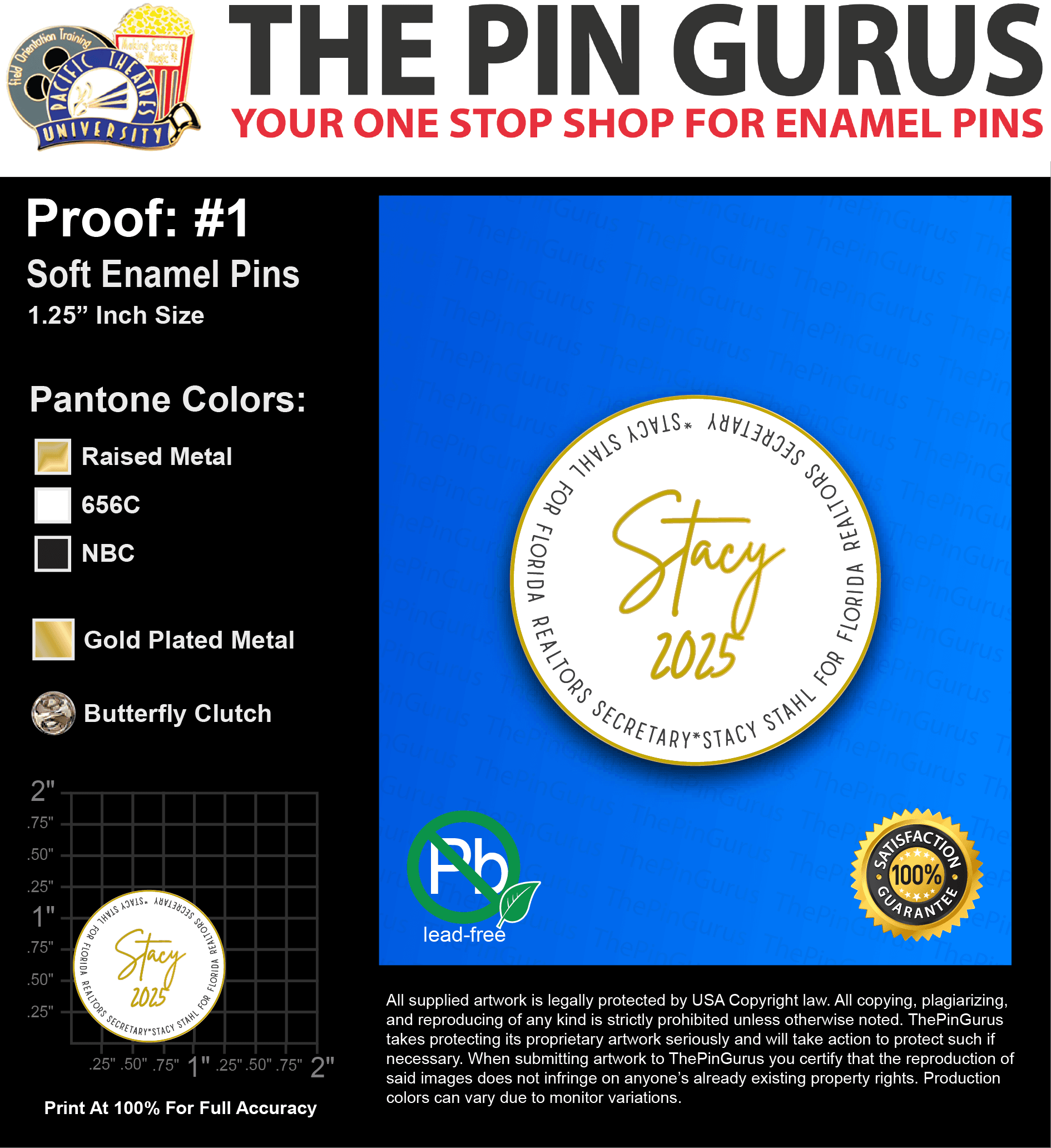 500 “STACY S” LAPEL PINS: PROOF #1