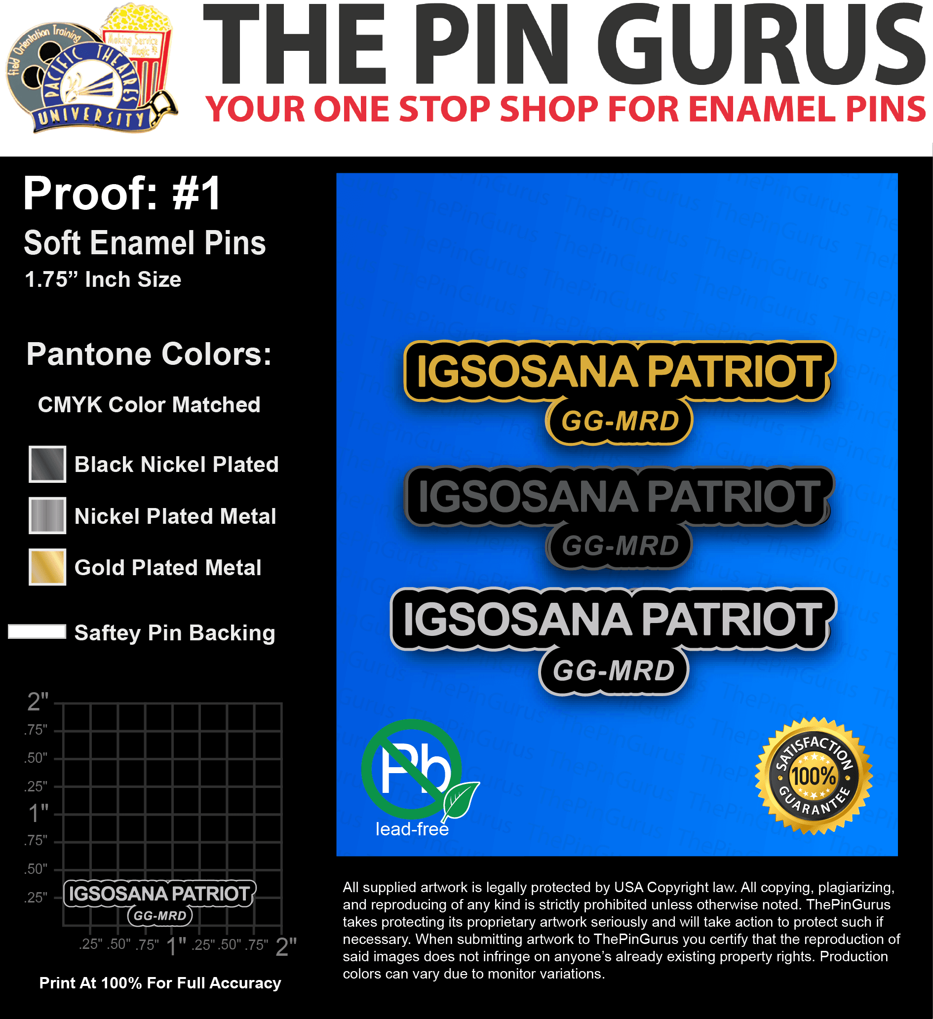 100 “TOSIN O” LAPEL PINS: PROOF #1