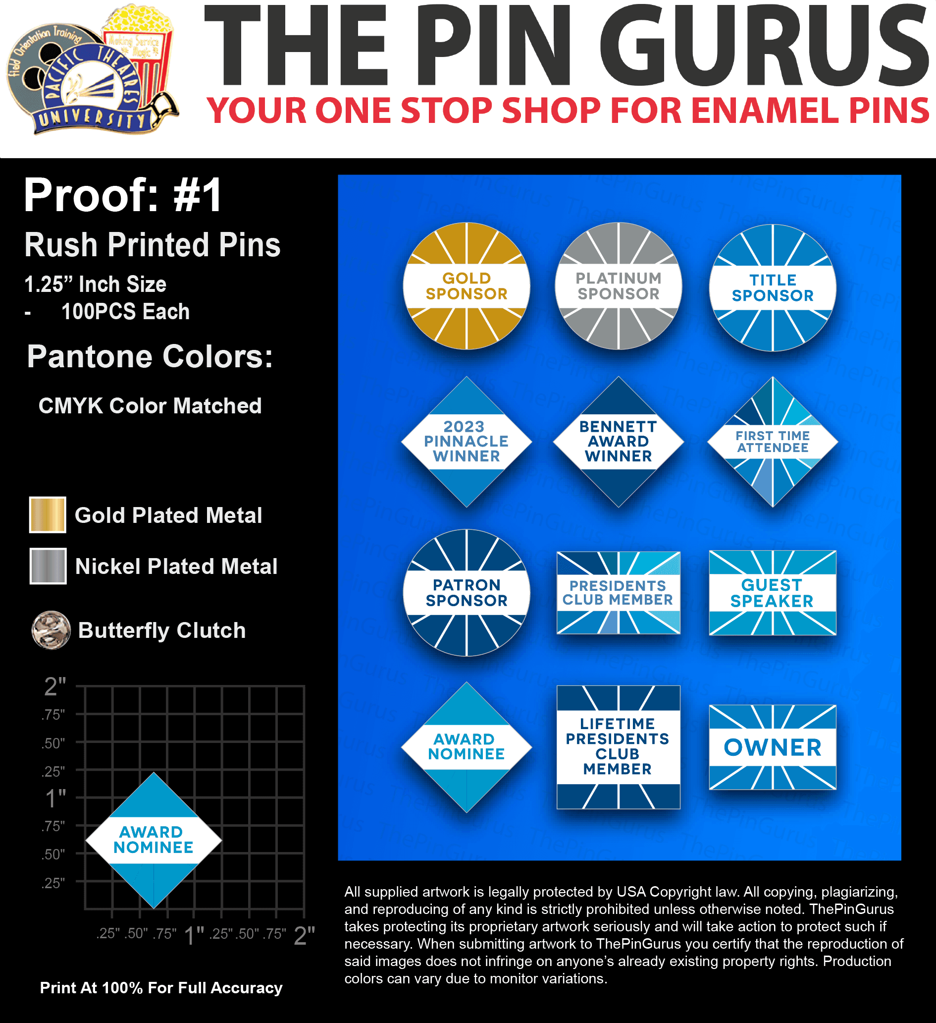 1200 “ZOE A” LAPEL PINS: PROOF #1