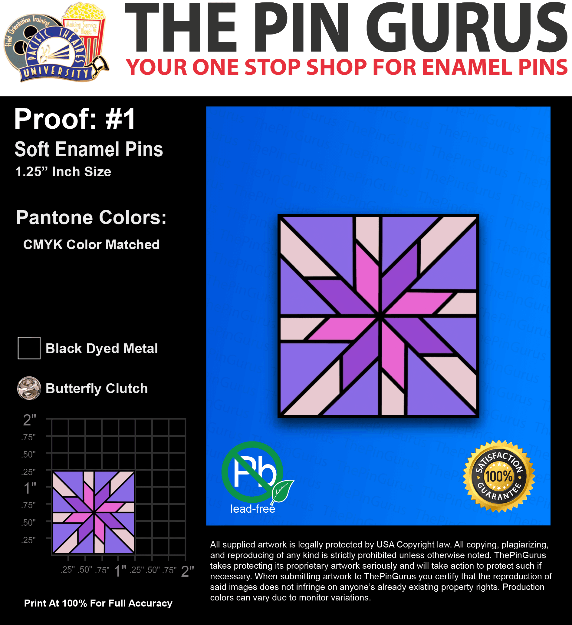 100 “ANGELA M” LAPEL PINS: PROOF #1