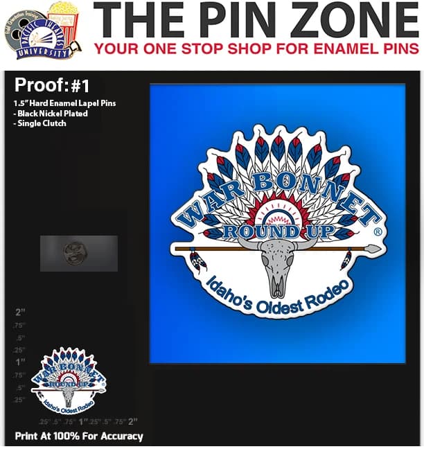 50 “WARBONNET RODEO” LAPEL PINS: PROOF #1