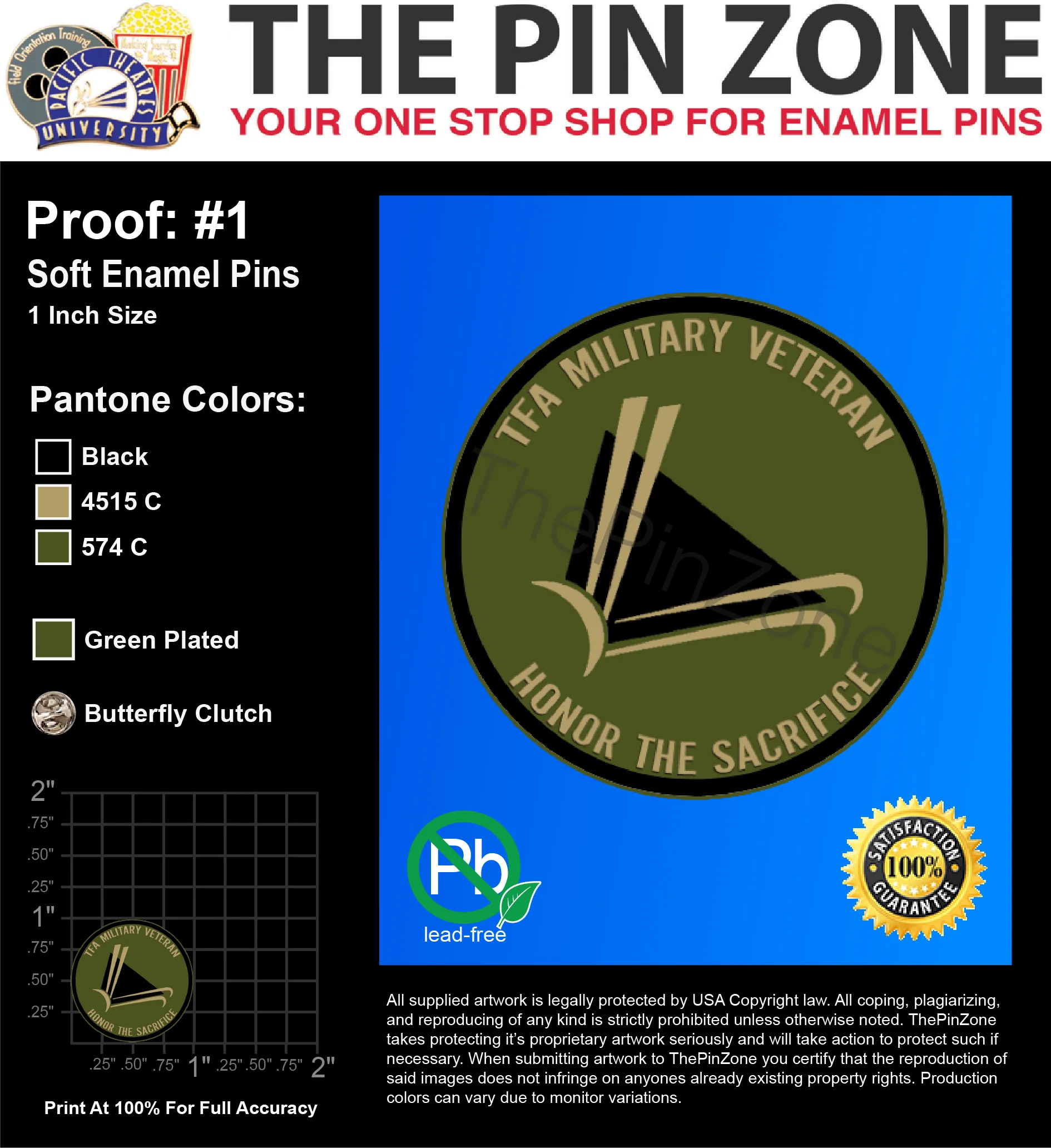 300 “TFA MILITARY” LAPEL PINS: PROOF #1