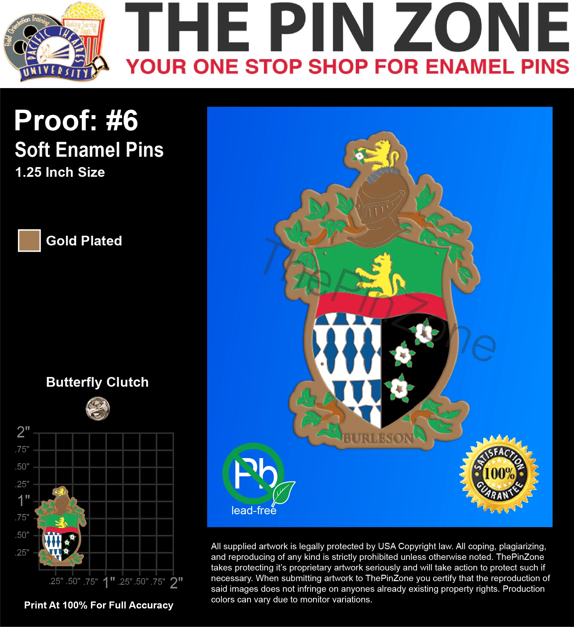 100 “FAMILY CREST” LAPEL PINS: PROOF #6
