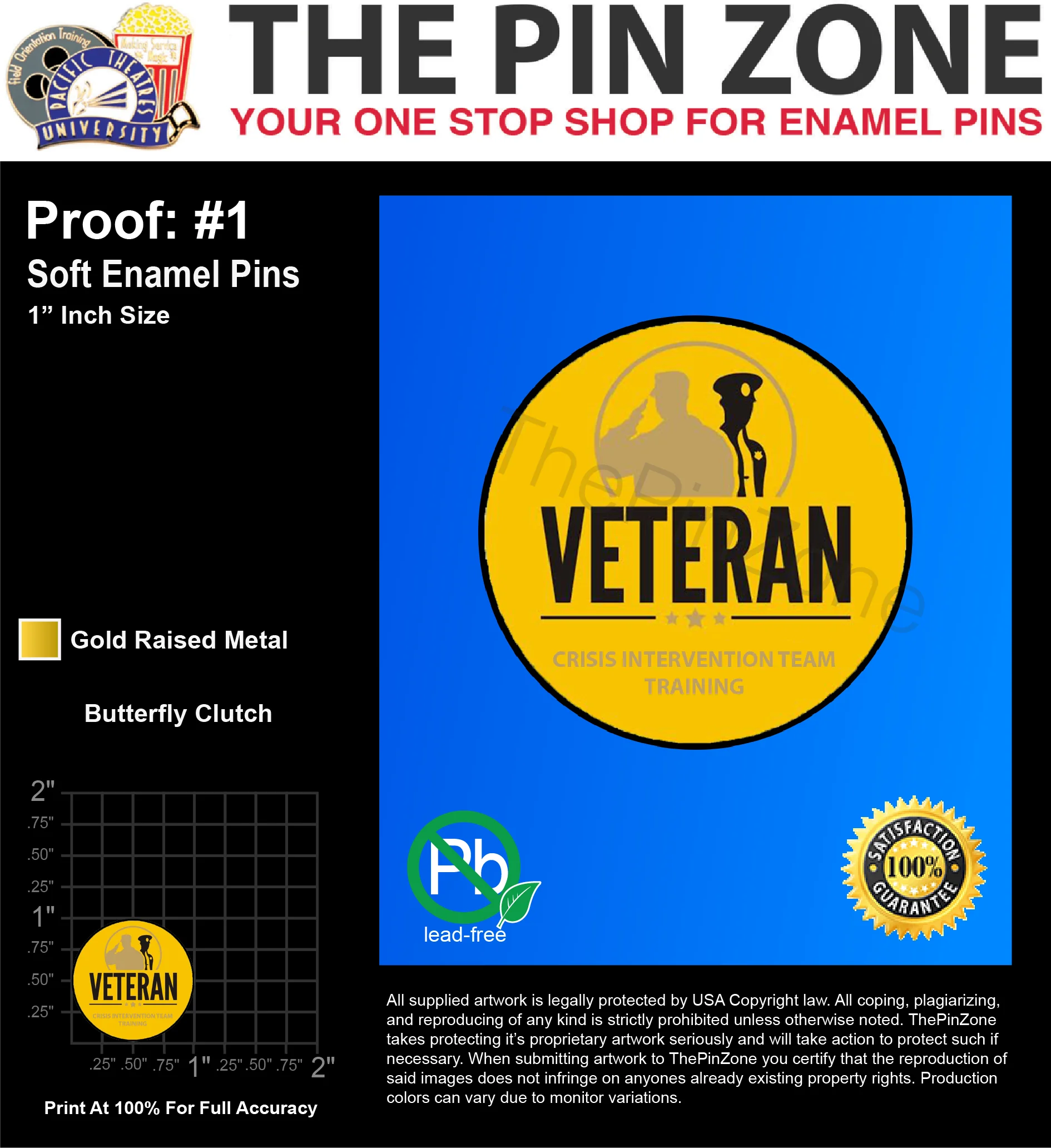200 “VETERAN CRISIS INT.” LAPEL PINS: PROOF #1