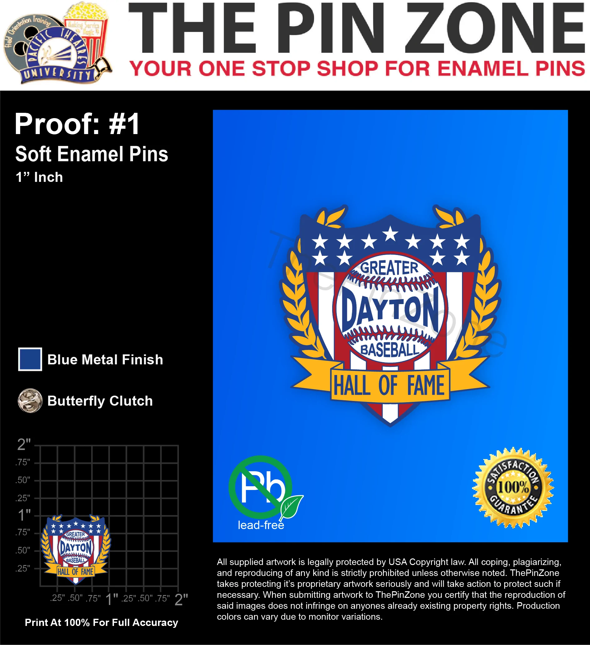 50 “DAYTON HALL OF FAME” LAPEL PINS: PROOF #1