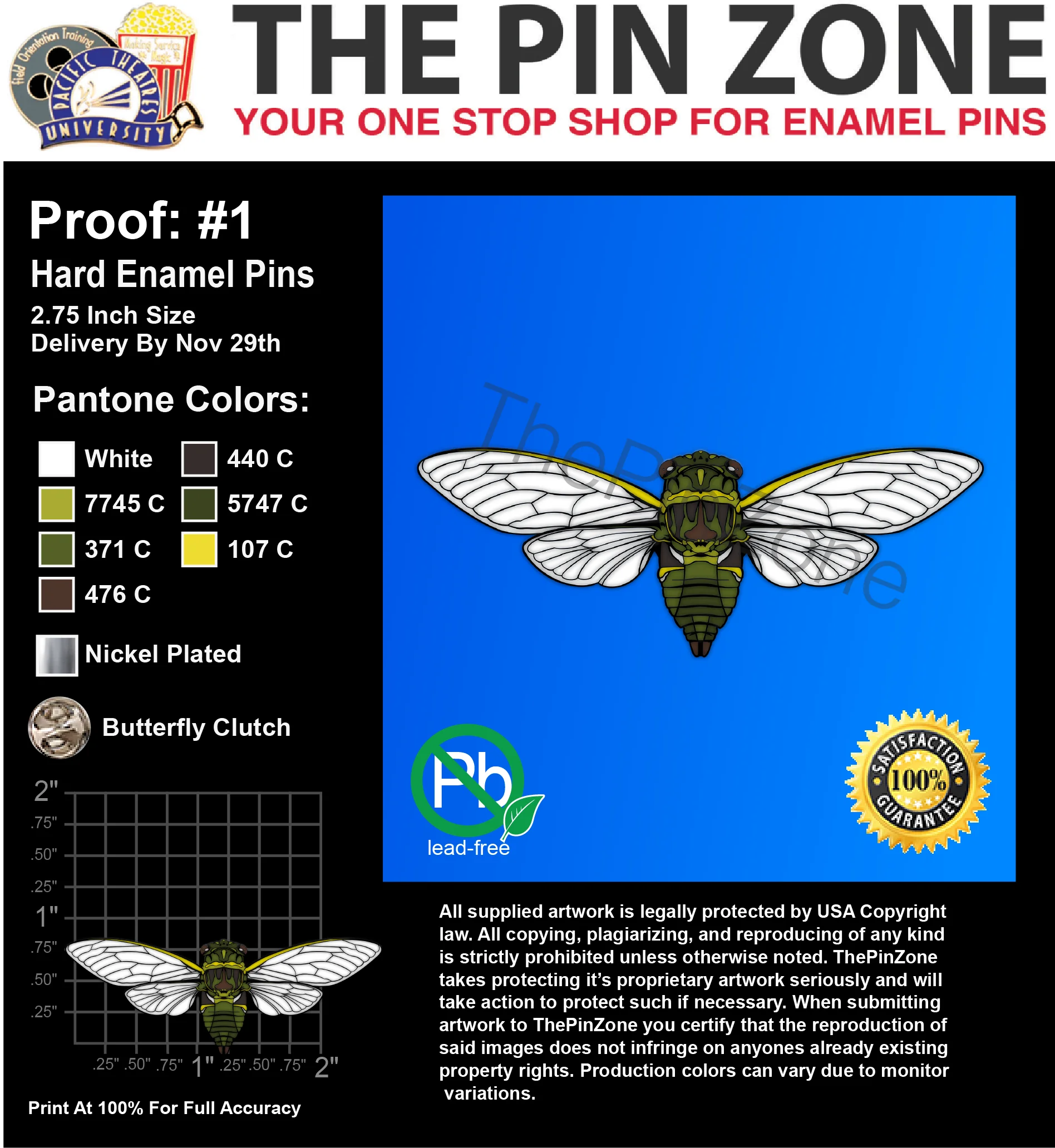 100 “CICADASPECI” LAPEL PINS: PROOF #1