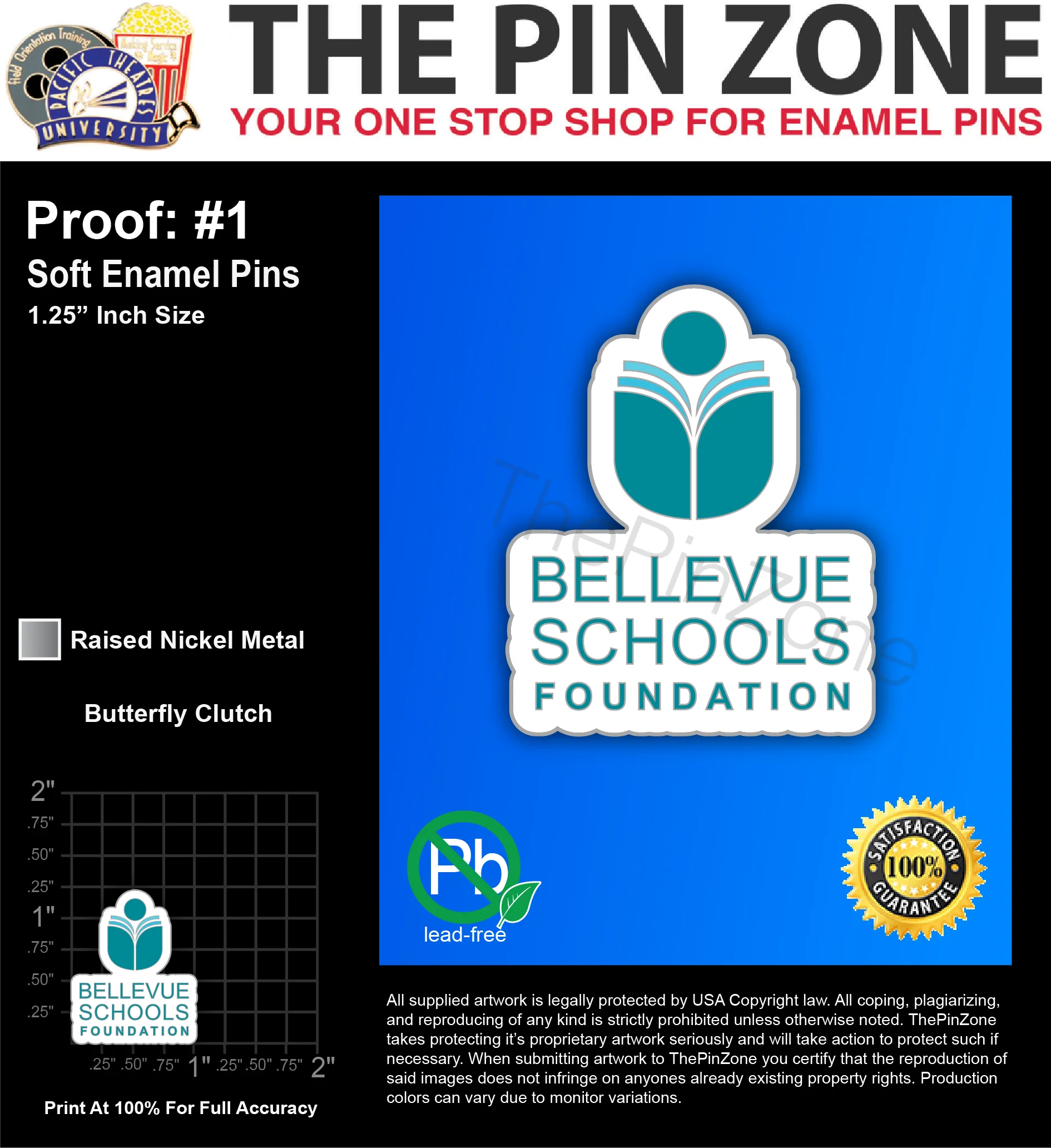 50 “BELLEVUE S.F.” LAPEL PINS: PROOF #1