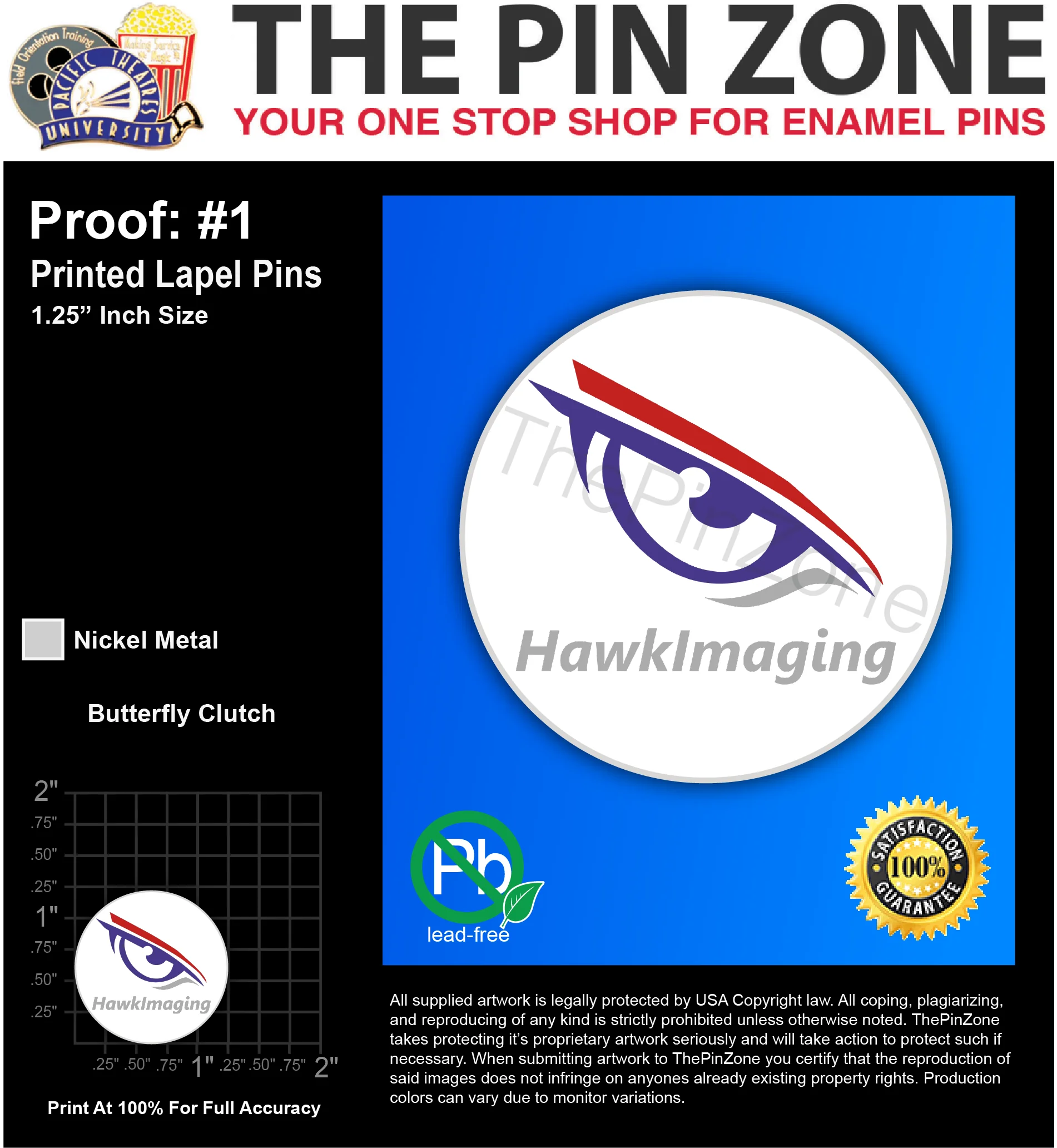 50 “HAWKIMAGING” LAPEL PINS: PROOF #1