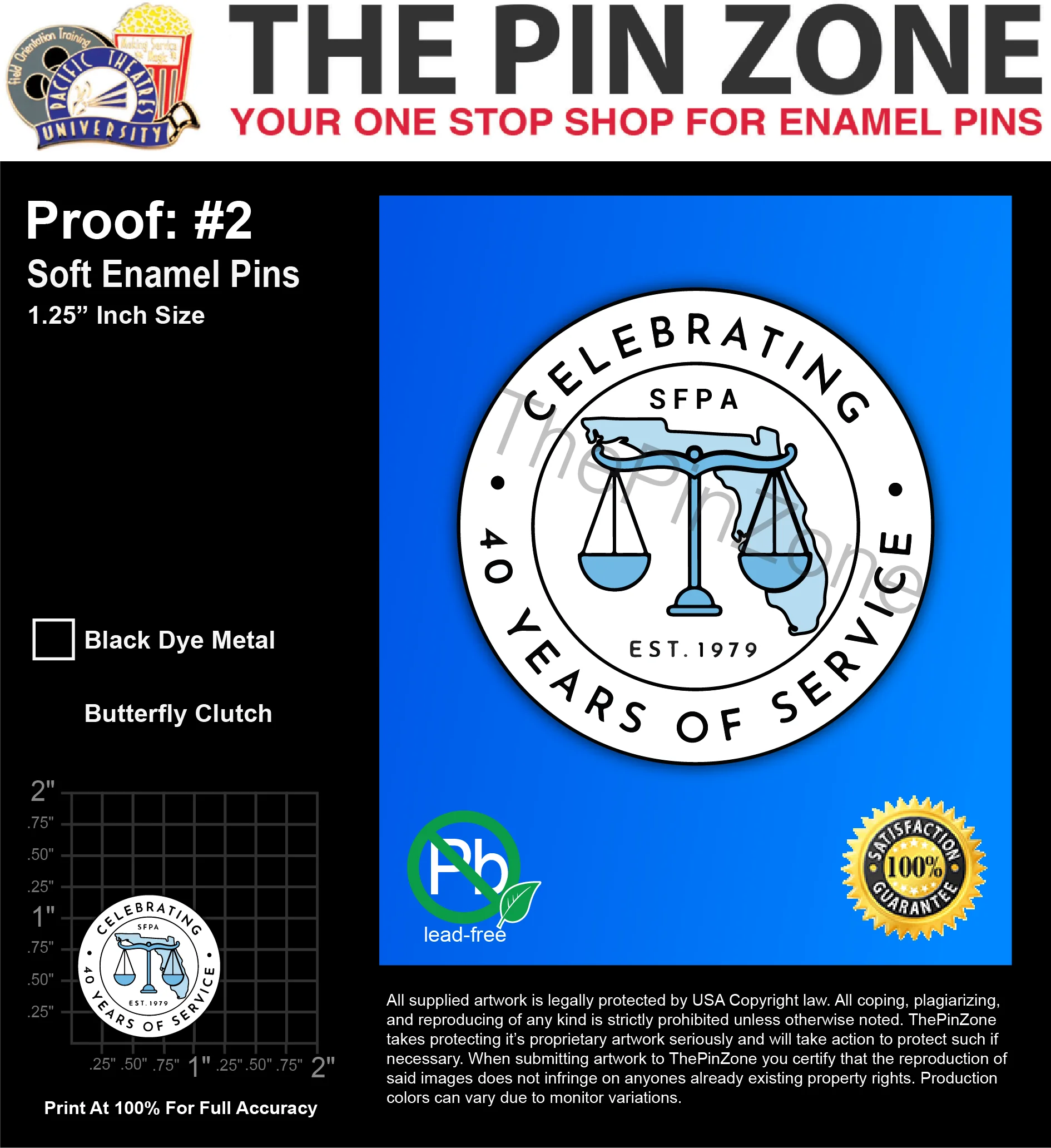 200 “SFPA 40 YEARS” LAPEL PINS: PROOF #2