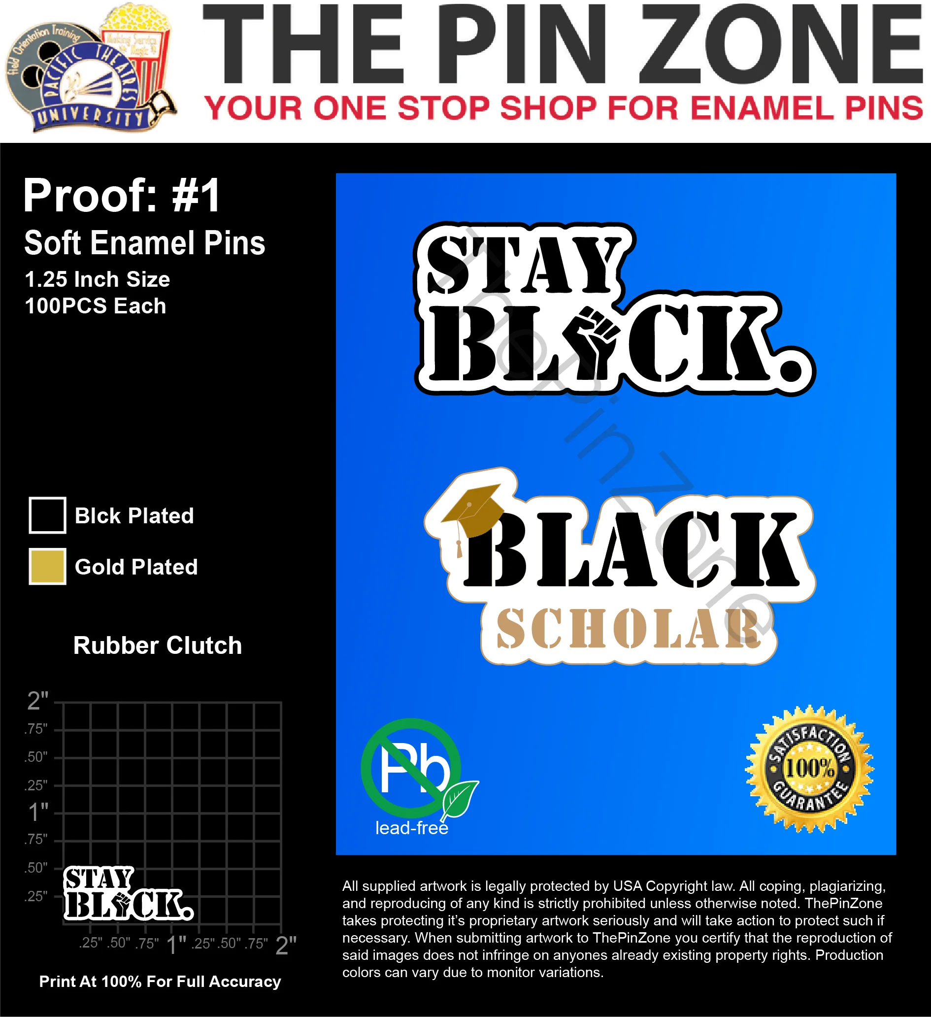 200 “BLACK SCHOLAR” LAPEL PINS: PROOF #1 1/2