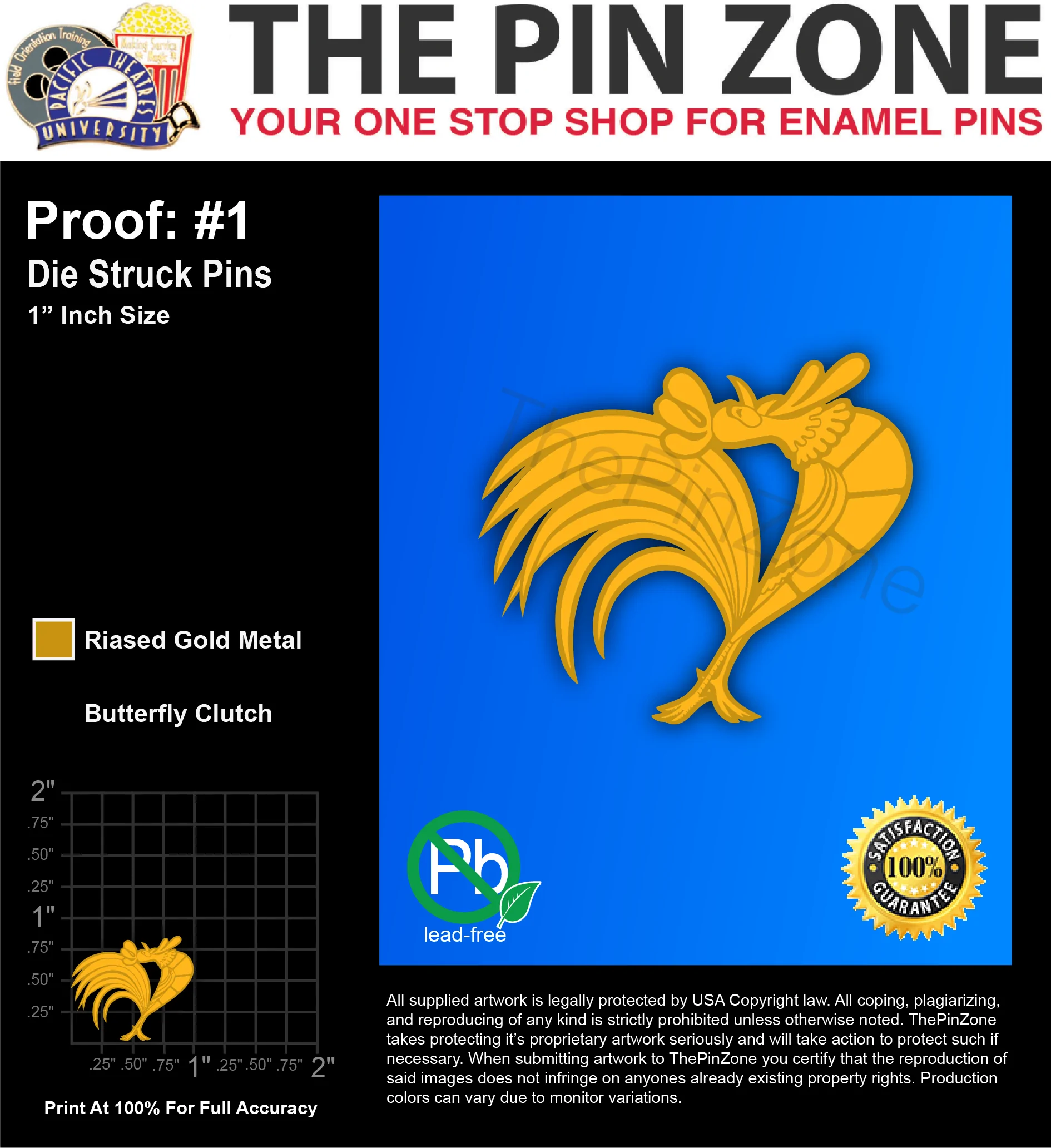 100 “B ROOSTER” LAPEL PINS: PROOF #1