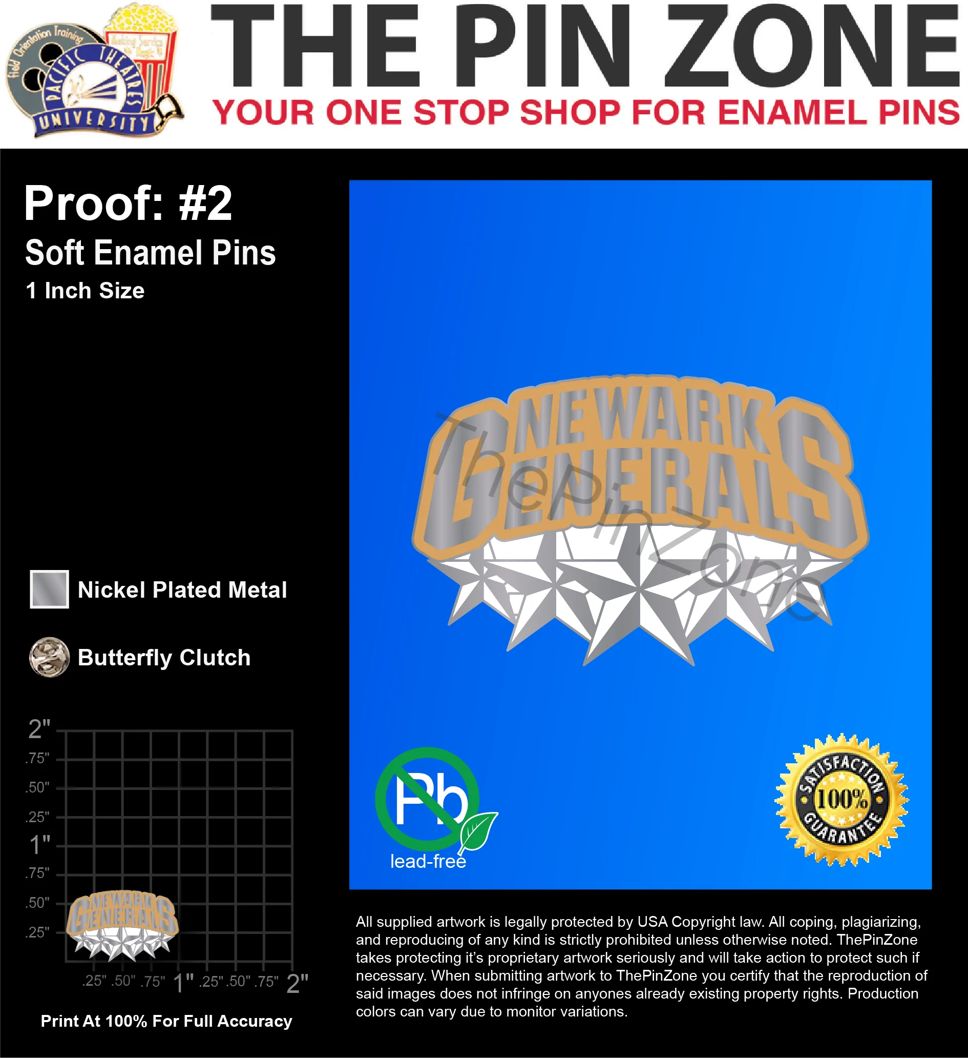 25 “NEWARK GENERALS” LAPEL PINS: PROOF #2