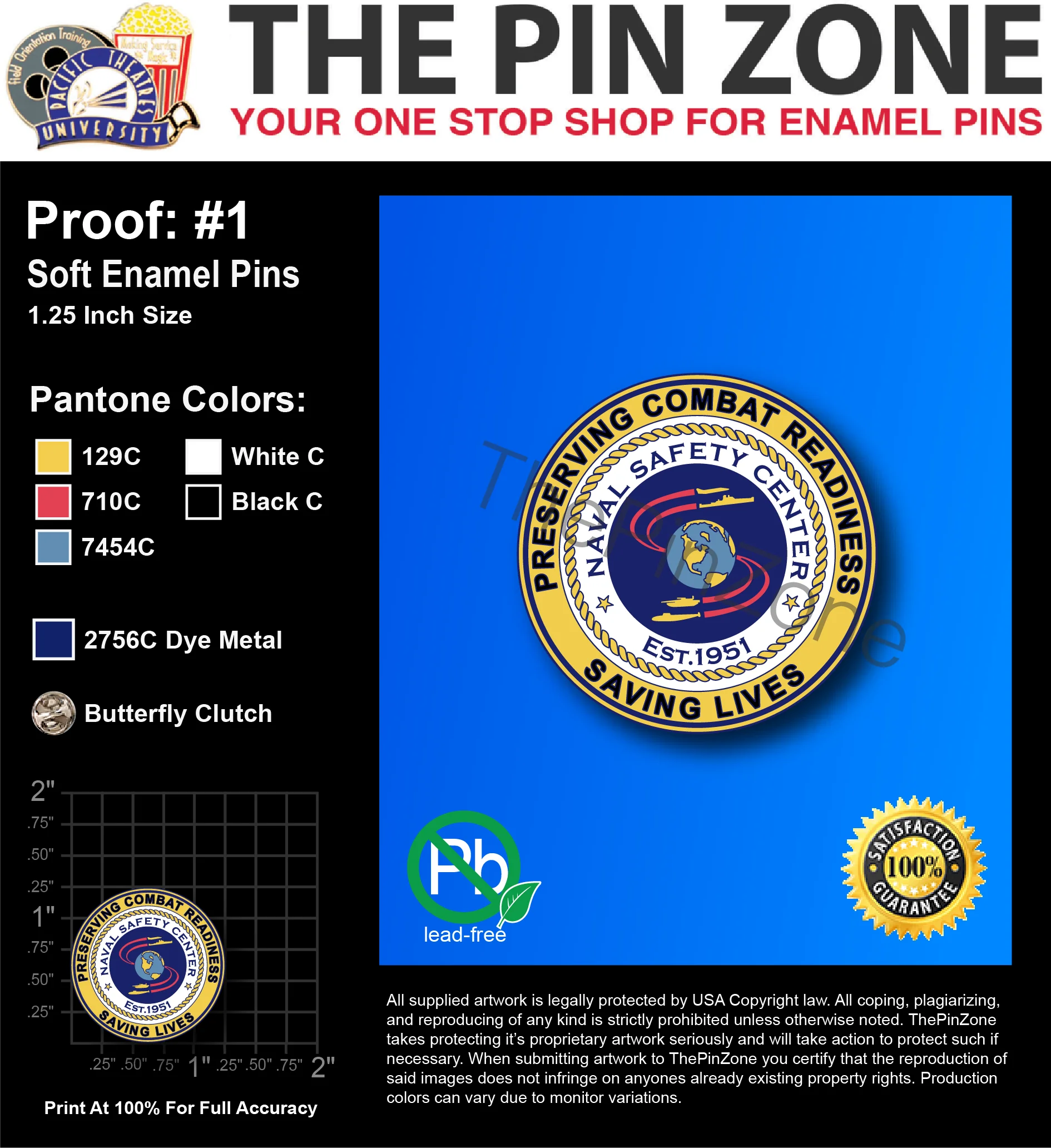 50 “NAVAL SAFETY CENTER” LAPEL PINS: PROOF #1