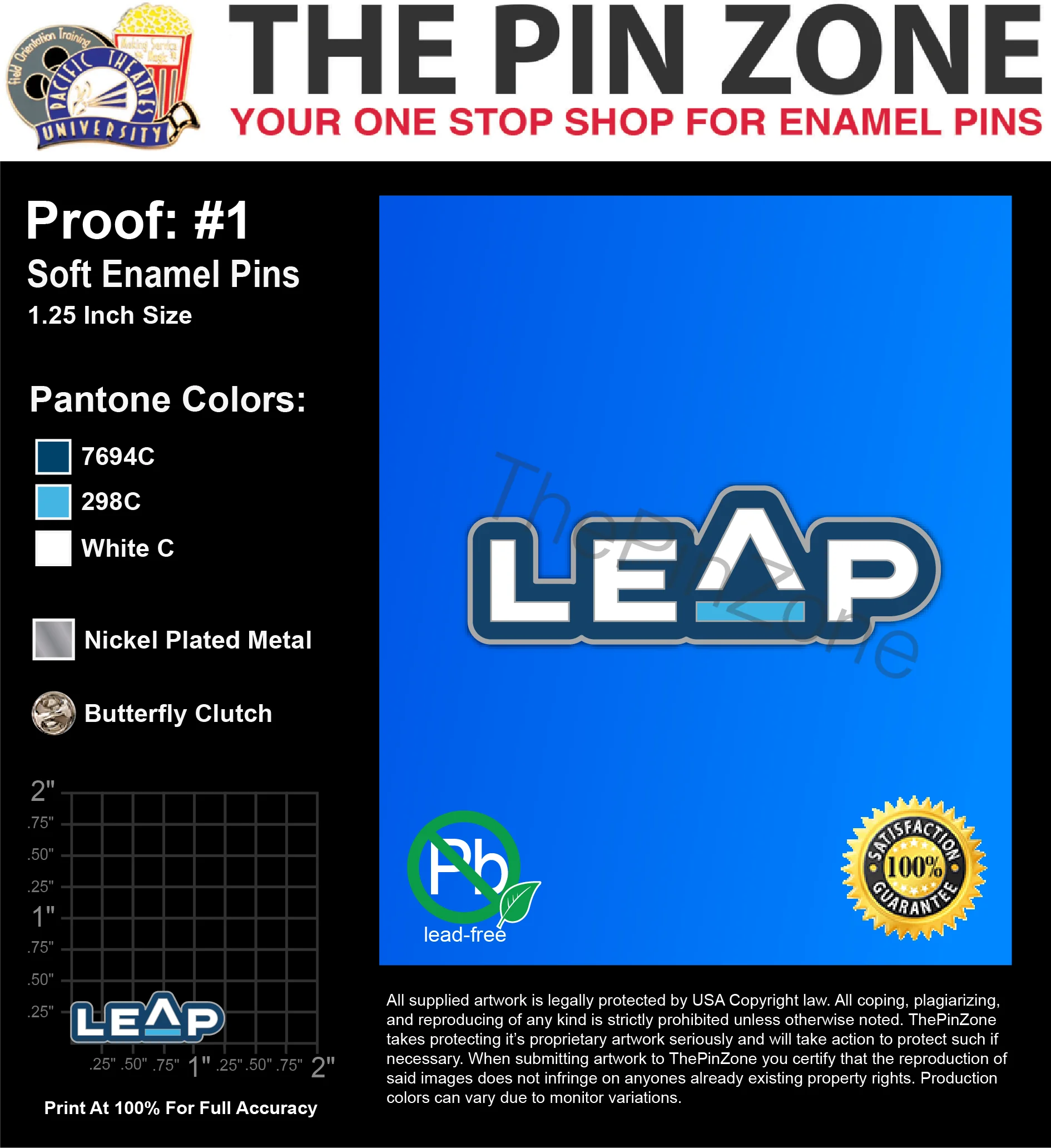 50 “LEAP” LAPEL PINS: PROOF #1