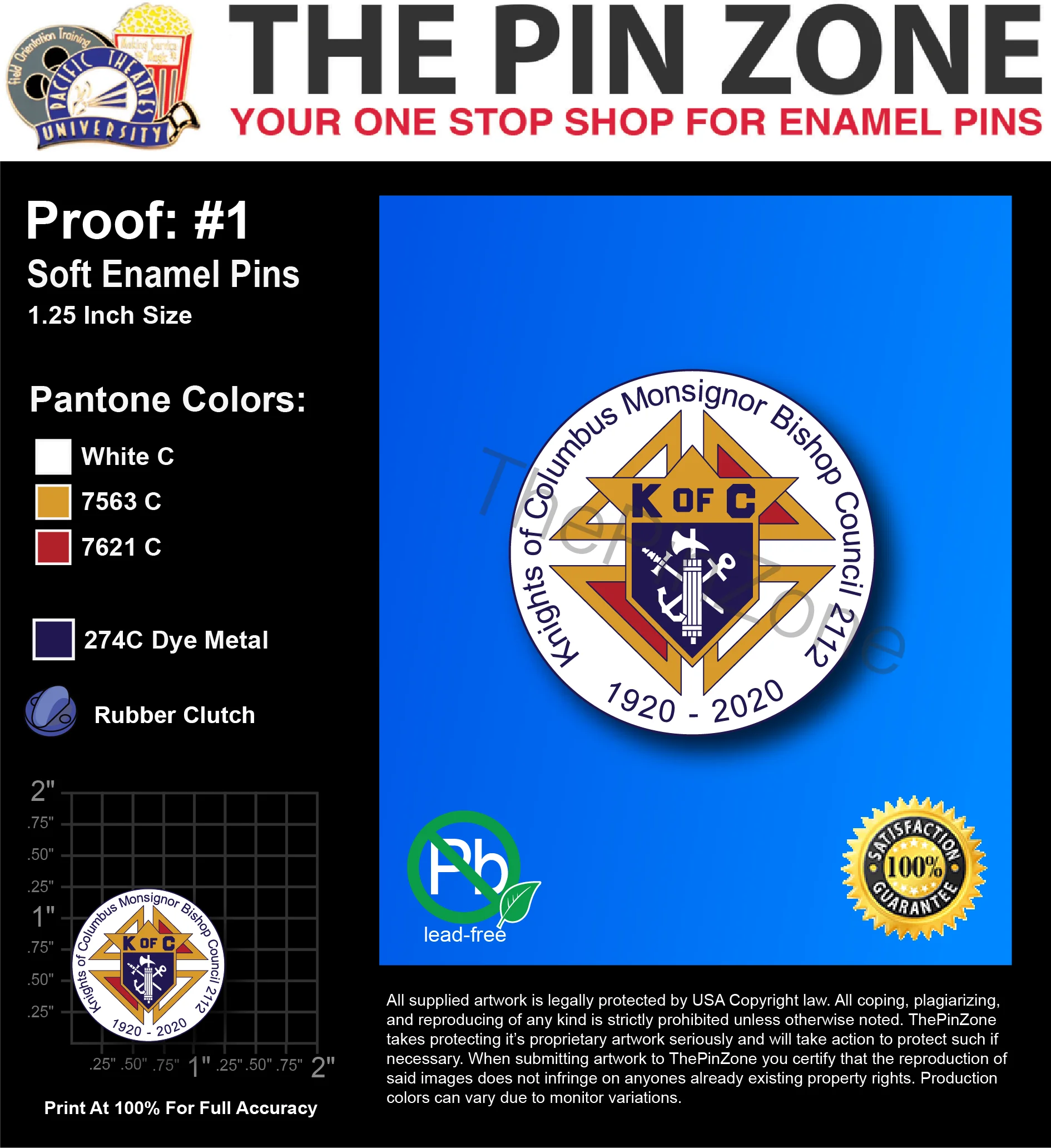 400 “K OF C” LAPEL PINS: PROOF #1