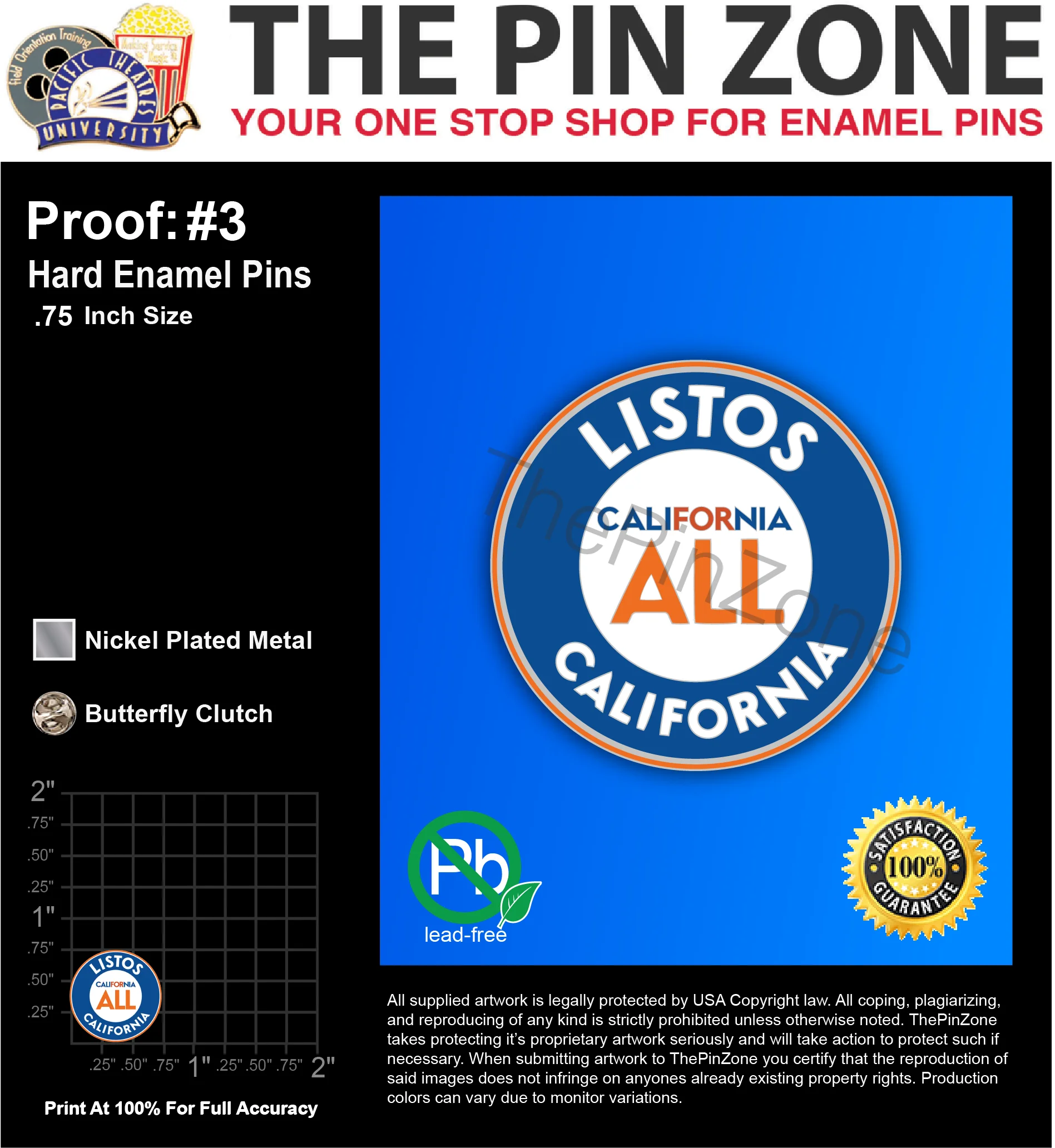 250 “LISTOS CALIFORNIA” LAPEL PINS: PROOF #3