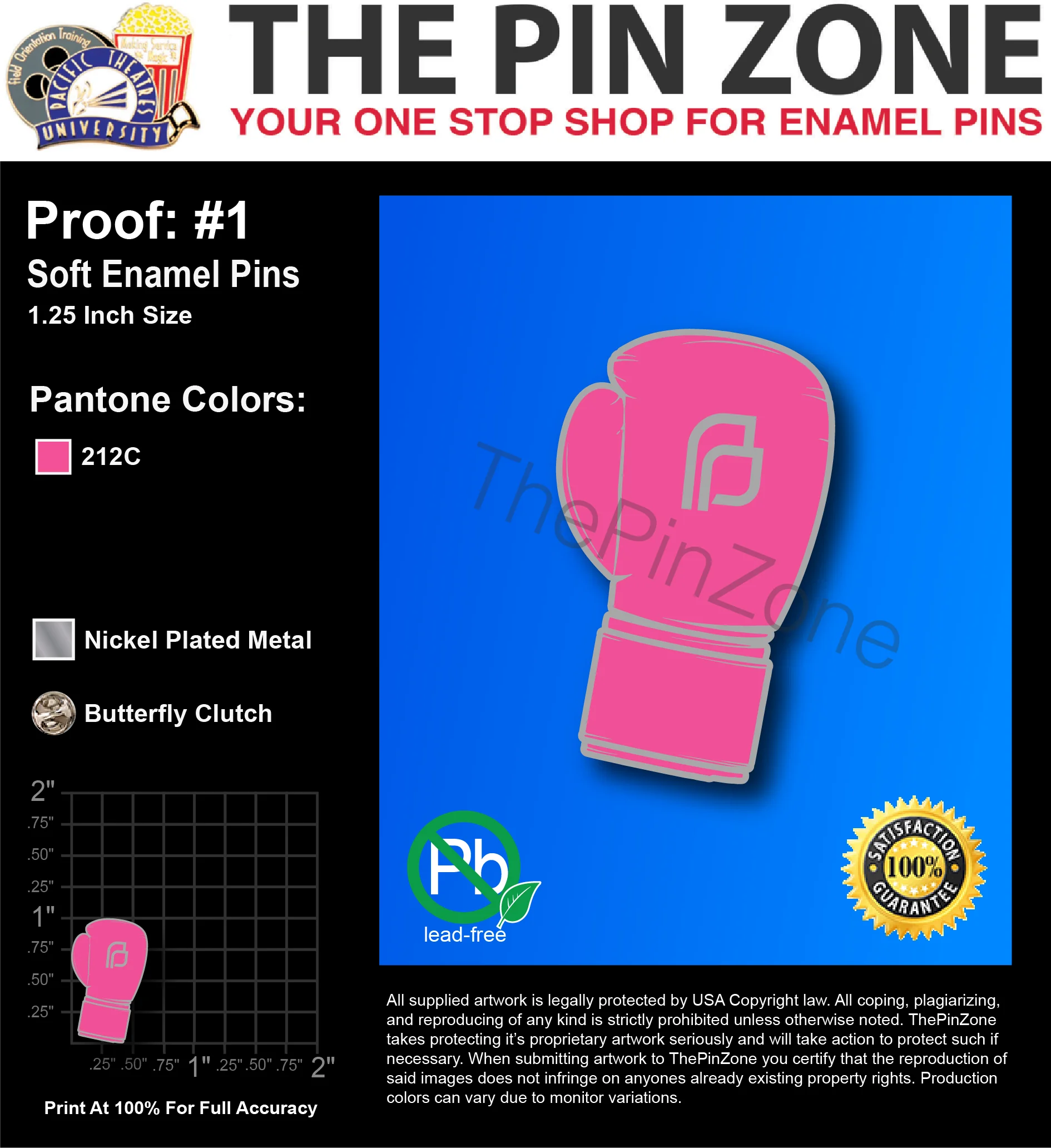 250 “PINK BOXING” LAPEL PINS: PROOF #1