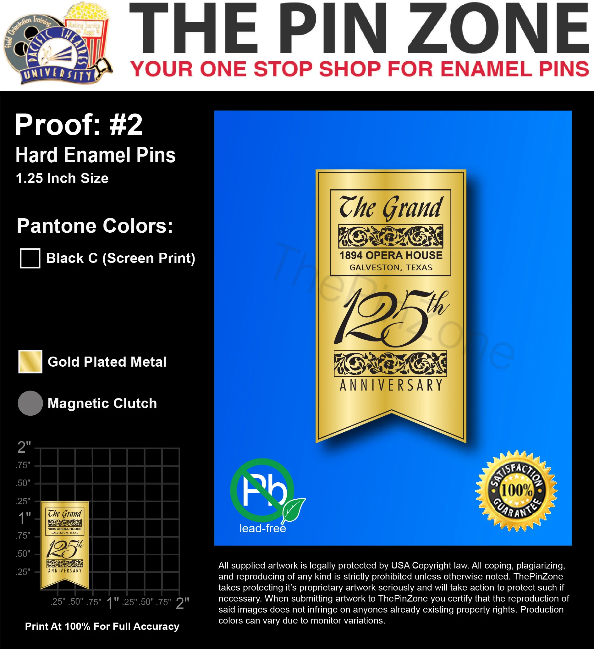 300 “1894 OPERA HOUSE” LAPEL PINS: PROOF #2