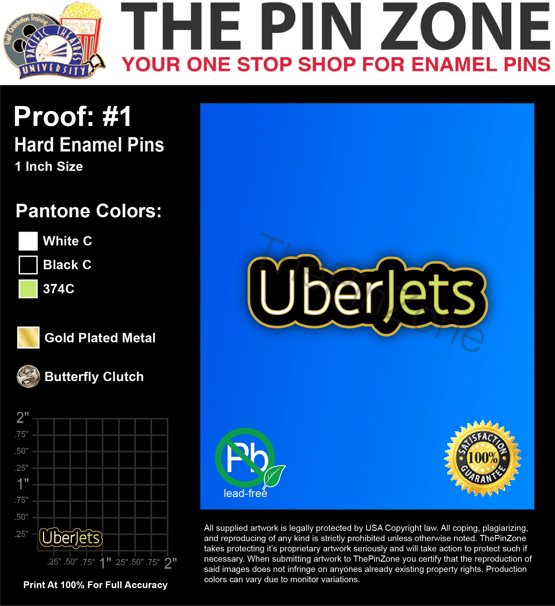 25 “UBER JETS” LAPEL PINS: PROOF #1