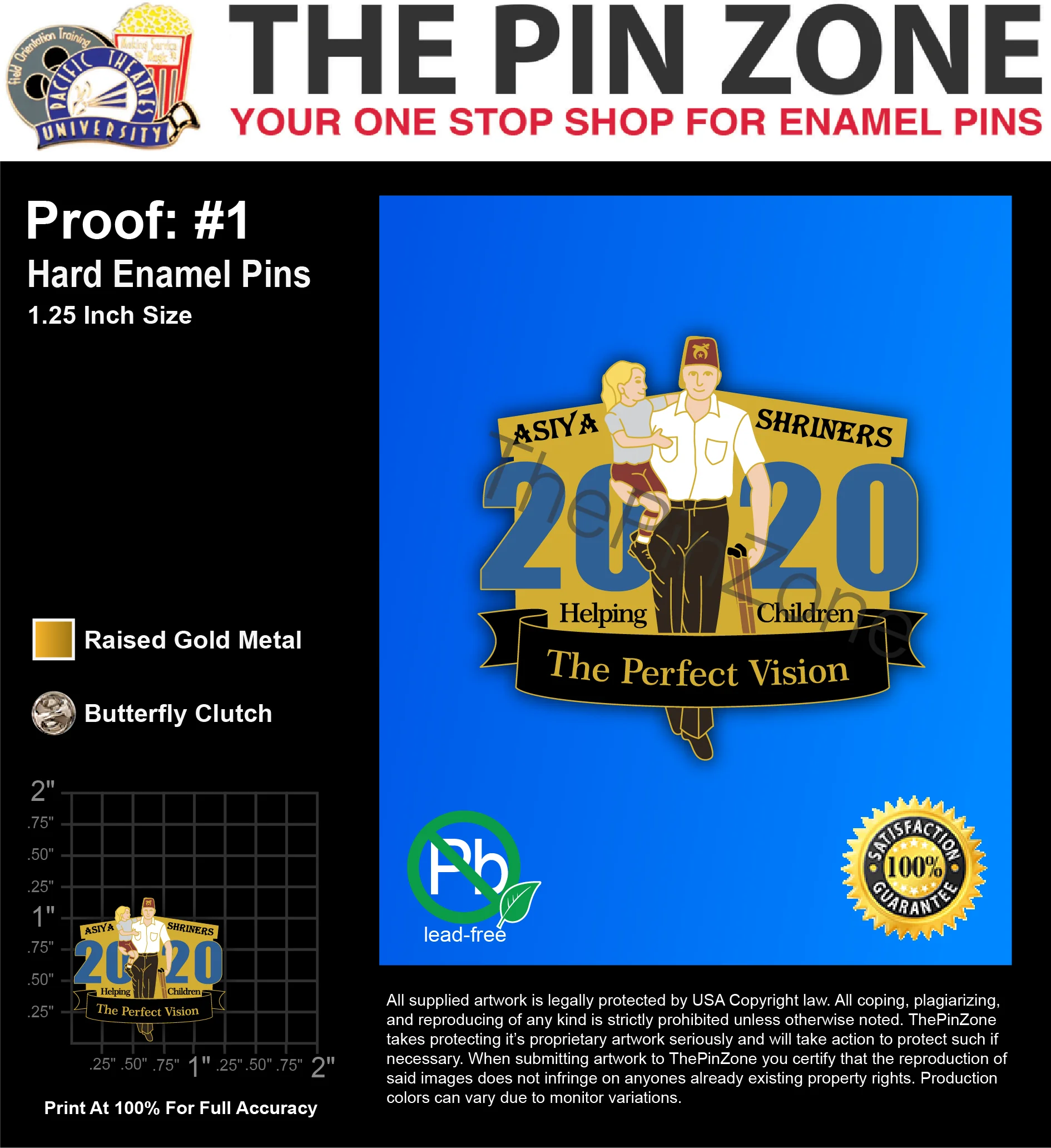 50 “ASIYA SHRINERS” LAPEL PINS: PROOF #1