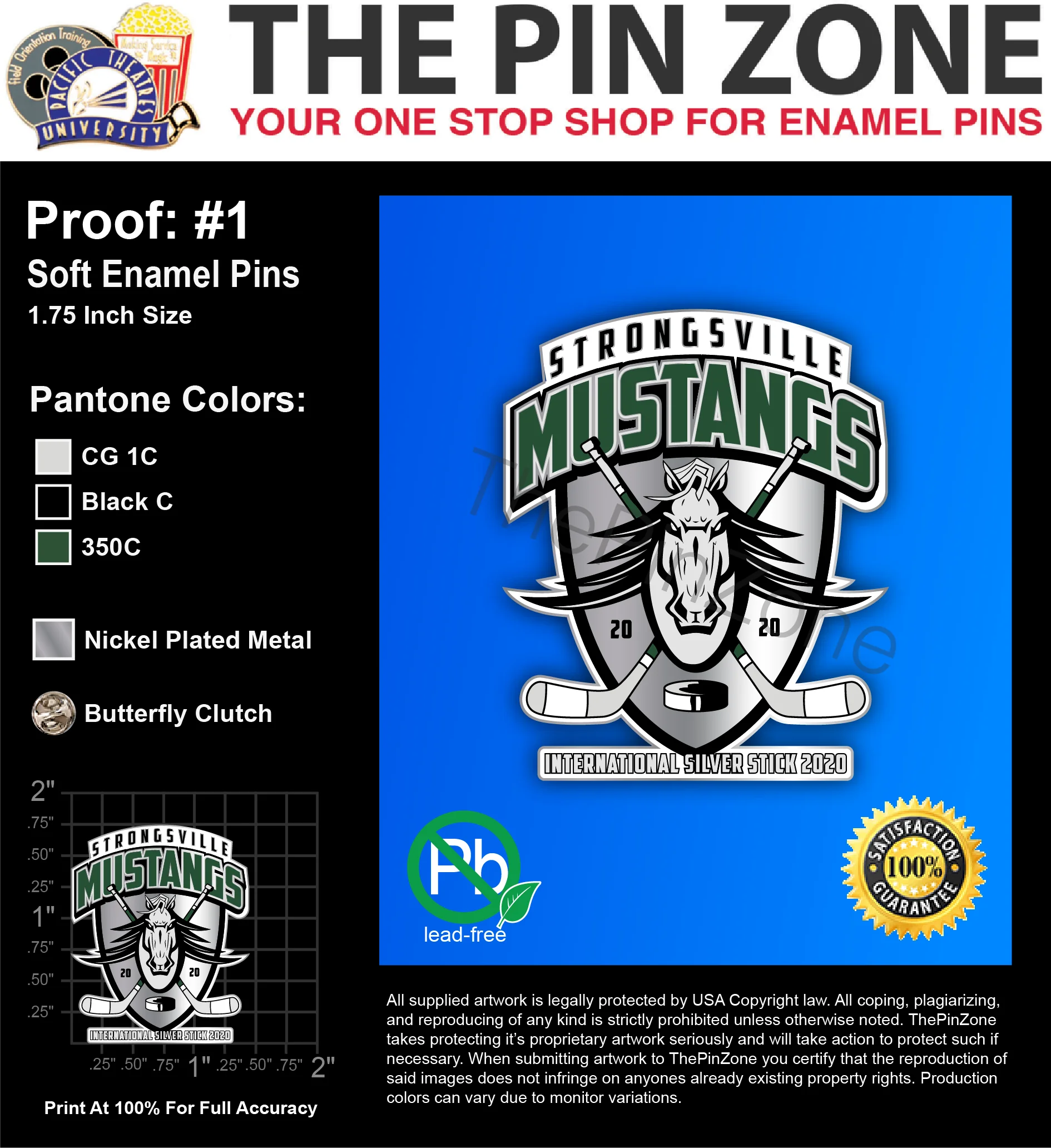 500 “STRONGSVILLE MUSTANGS” LAPEL PINS: PROOF #1