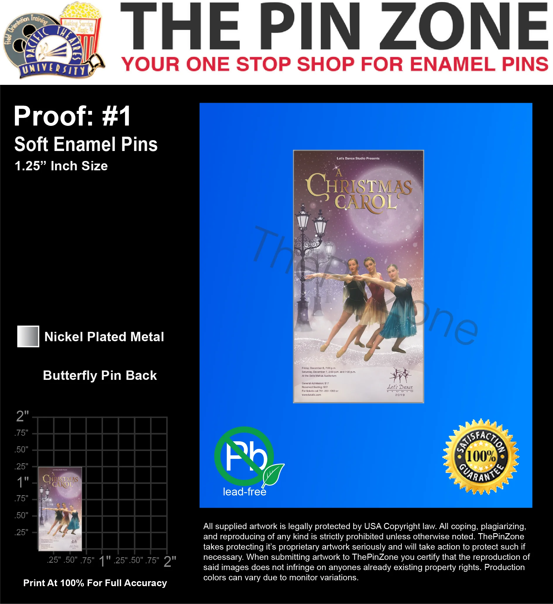 100 “A CHRISTMAS CAROL” LAPEL PINS: PROOF #1
