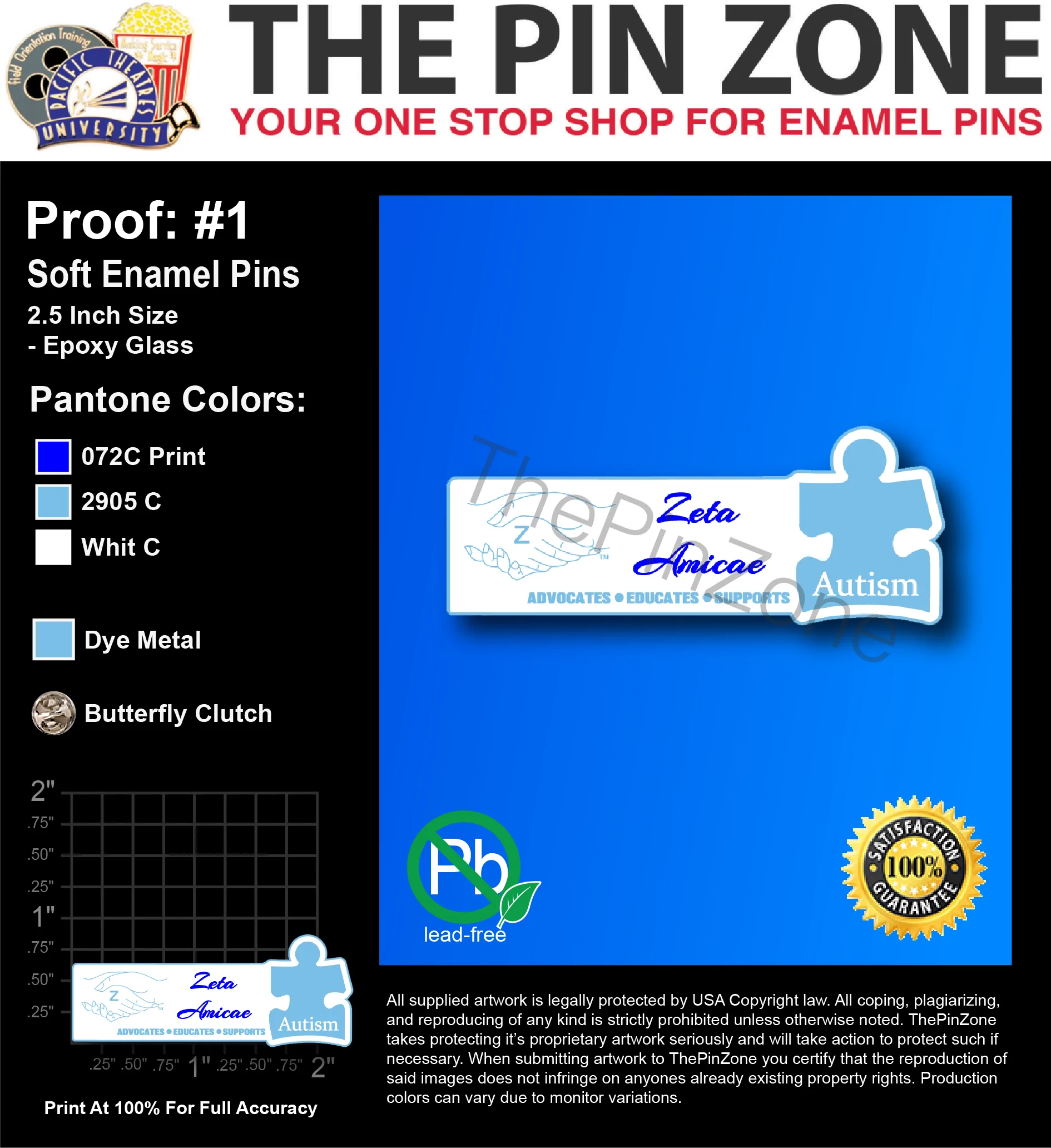 100 “ZETA AMICAE” LAPEL PINS: PROOF #1