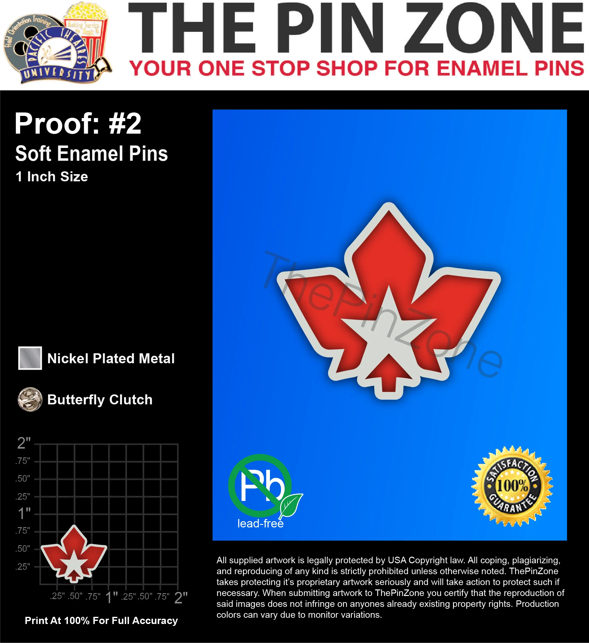 50 “MAPLE LEAF” LAPEL PINS: PROOF #2