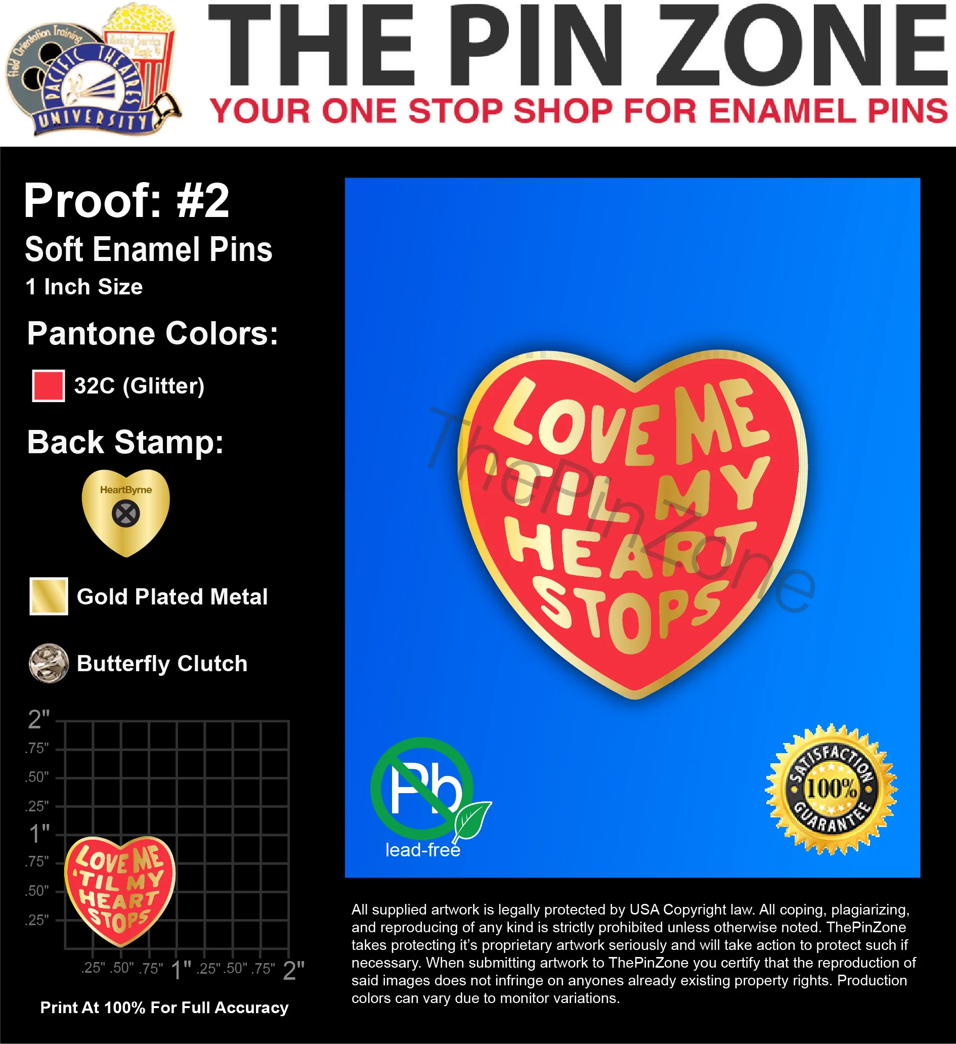 200 “LOVE ME TIL” LAPEL PINS: PROOF #2