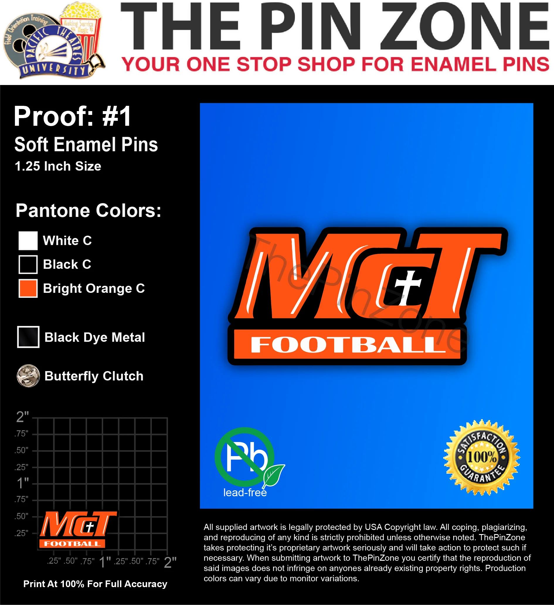 100 “MCT FOOTBALL” LAPEL PINS: PROOF #1