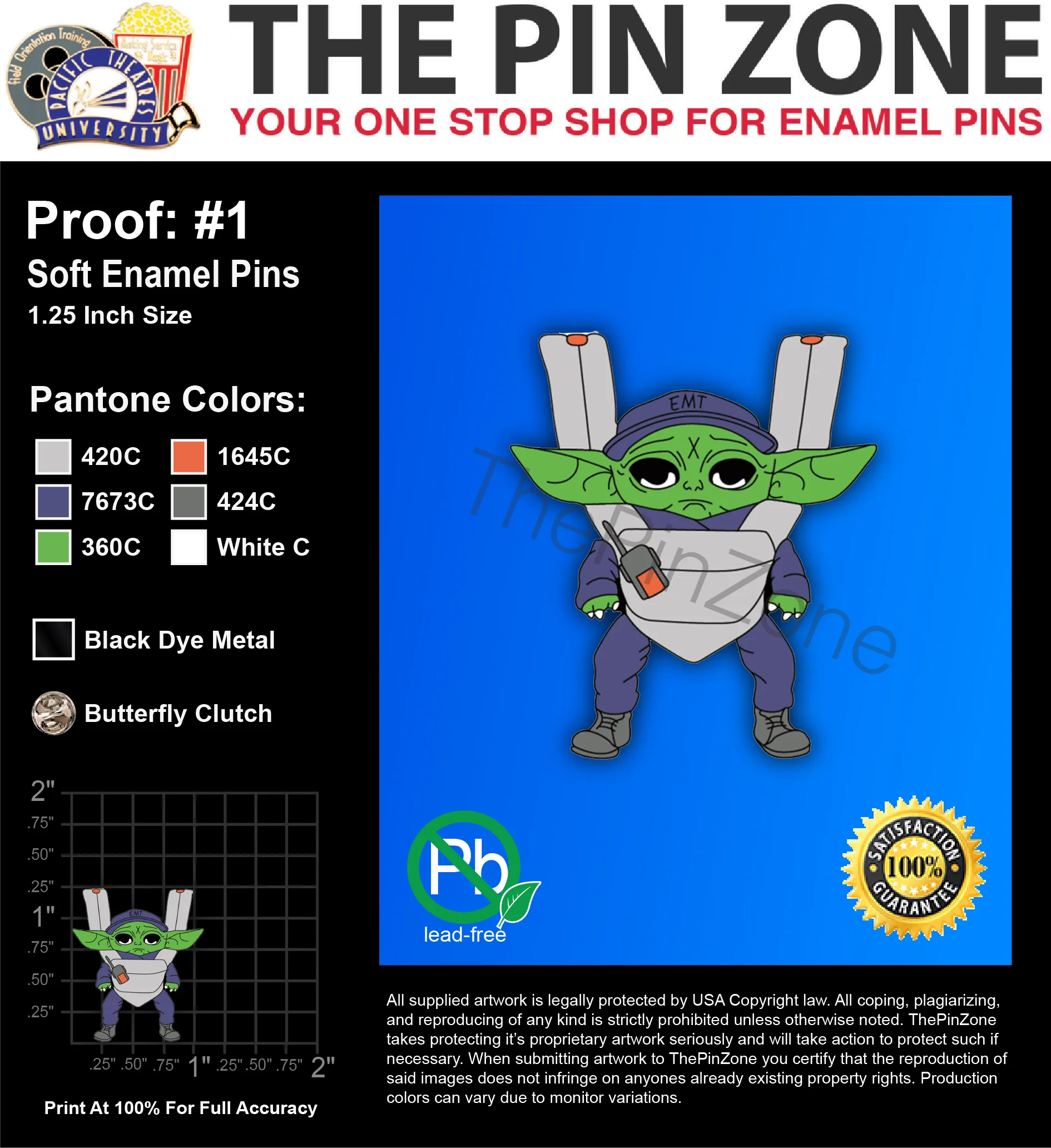 150 “EMT YODA” LAPEL PINS: PROOF #1