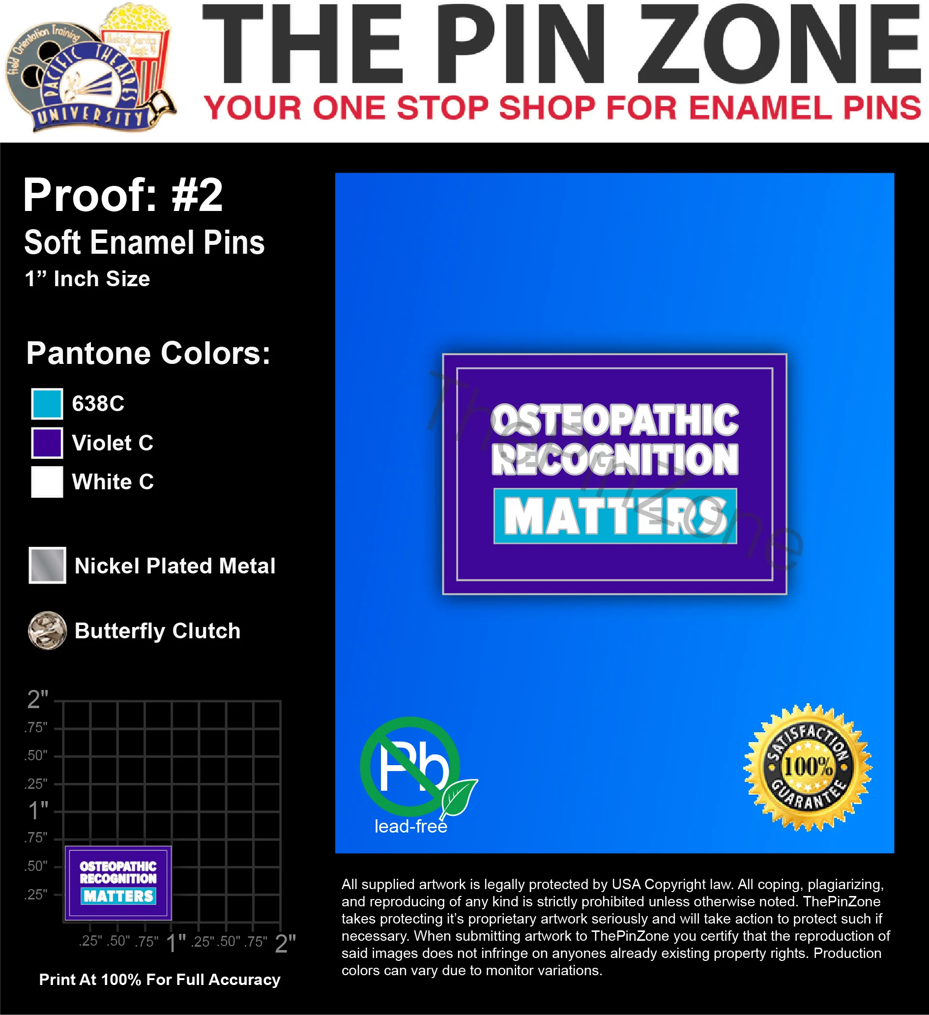 100 “OSTEOPATHIC REC.” LAPEL PINS: PROOF #2