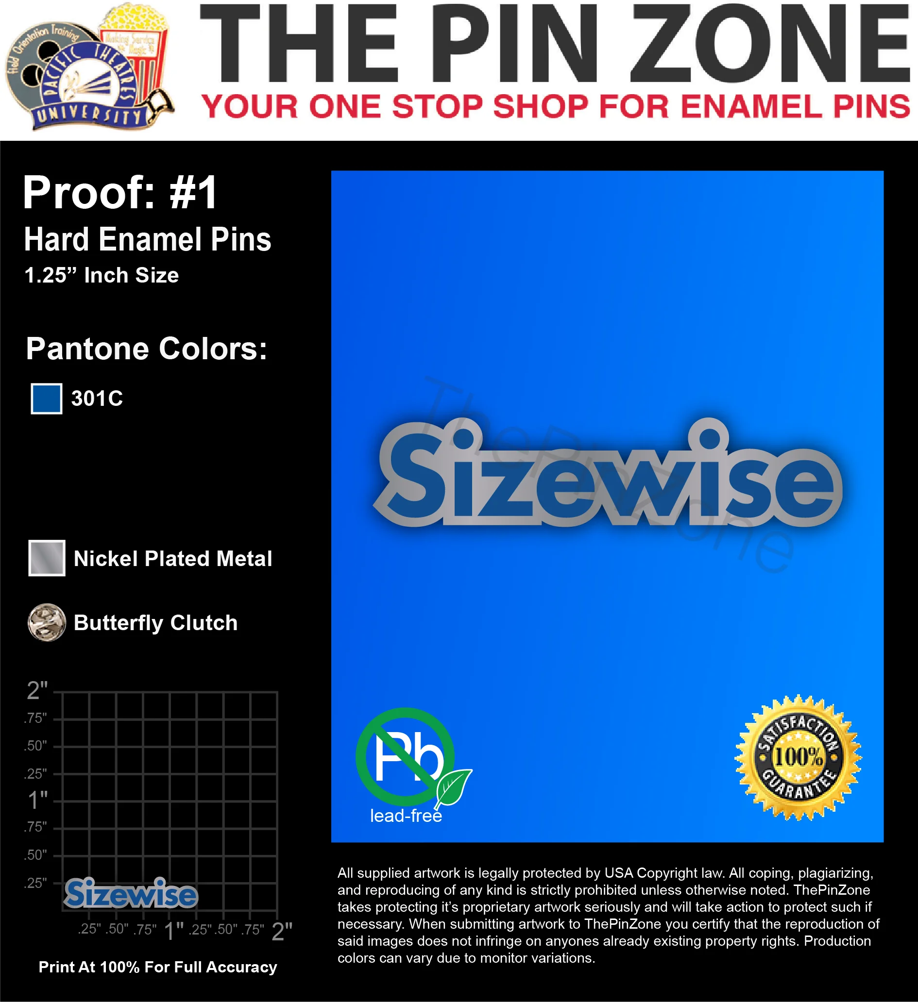 200 “SIZEWISE” LAPEL PINS: PROOF #1