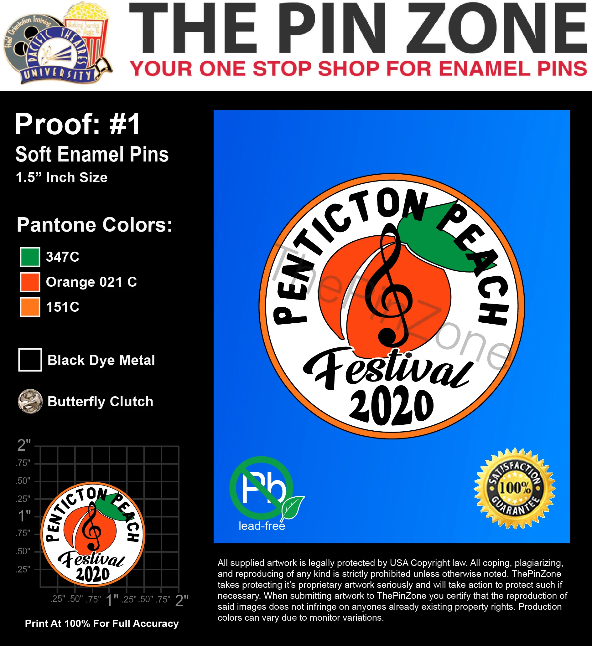 500 “PENTICTON PEACH” LAPEL PINS: PROOF #1