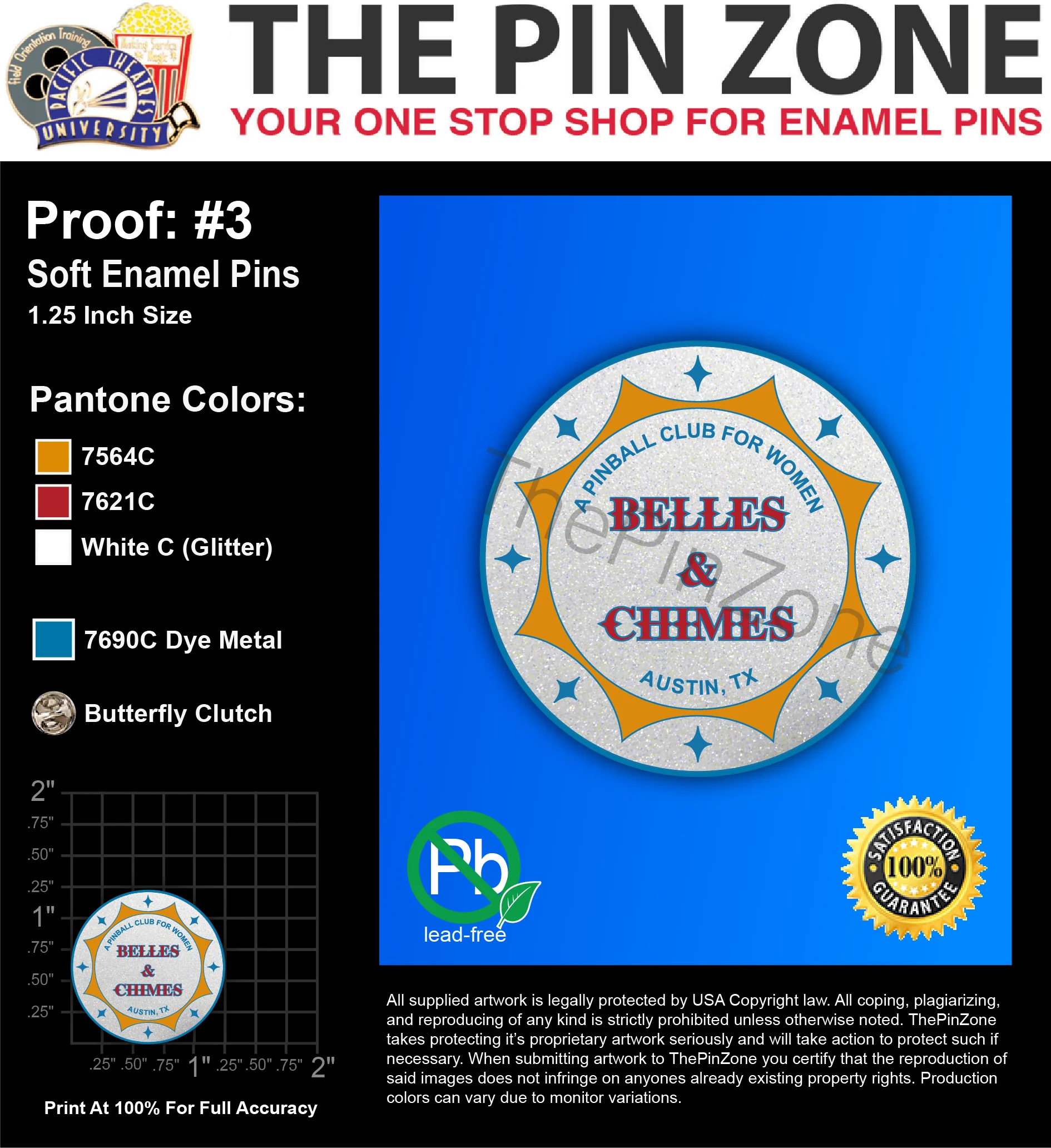 25 “BC AUSTIN” LAPEL PINS: PROOF #3