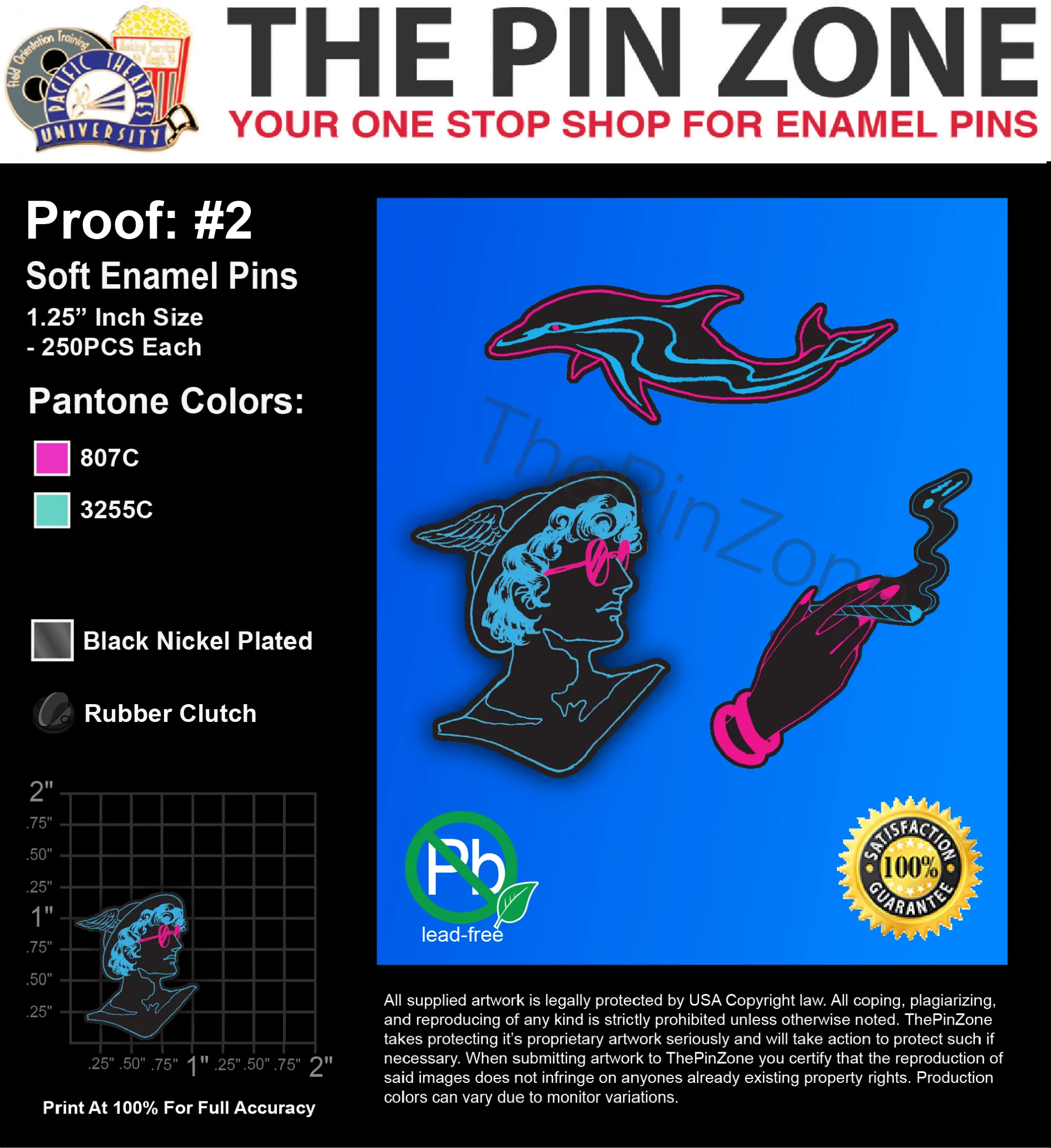 750 “HERMES DOLPHIN HAND.” LAPEL PINS: PROOF #2